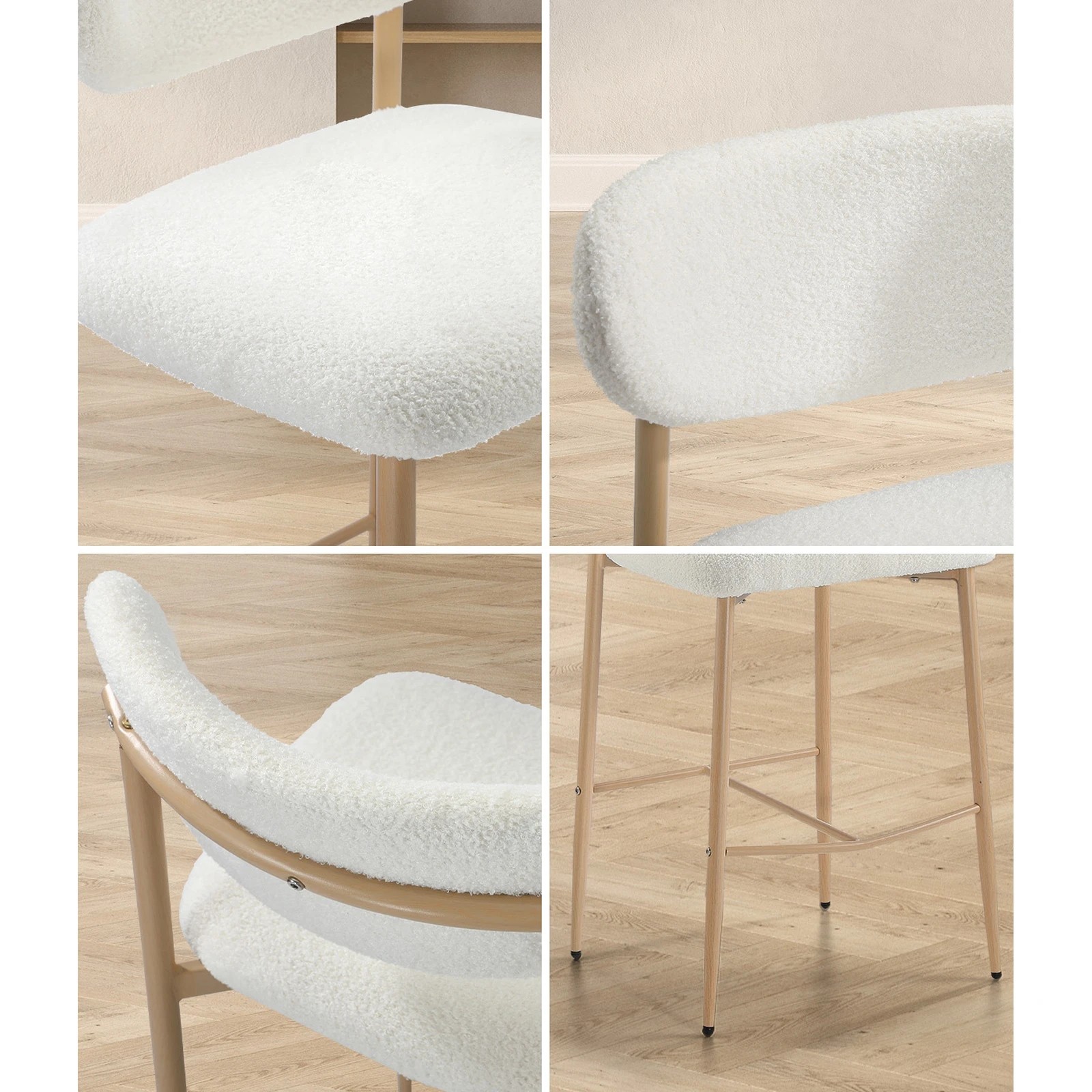 4 Oikiture 2x Bar Stools Kitchen Stool Counter Chair Boucle Fabric
 - Natural, 4 of 10