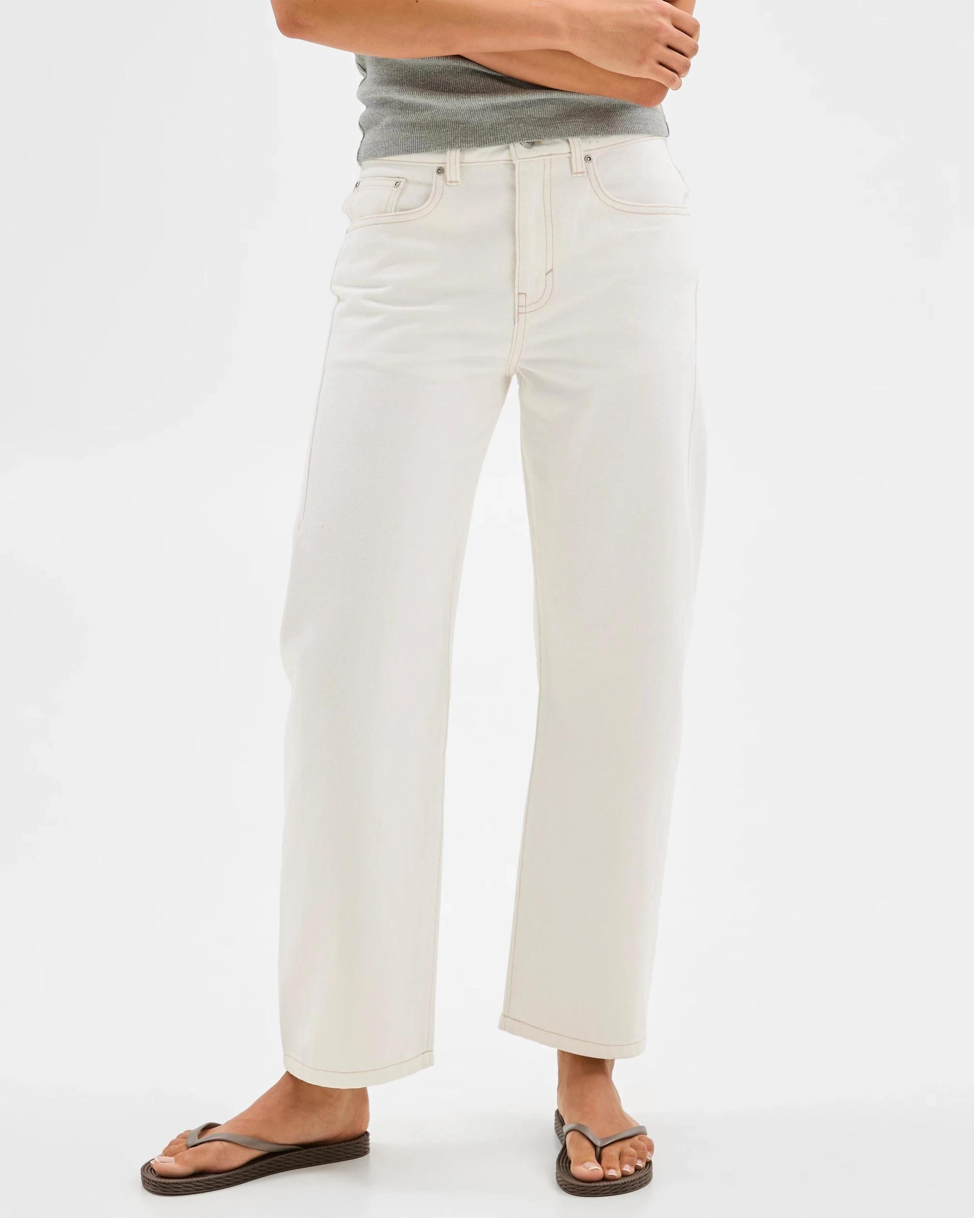 2 Mid Rise Barrel Leg Slim Denim Jeans - Lily Loves ECRU, 2 of 7