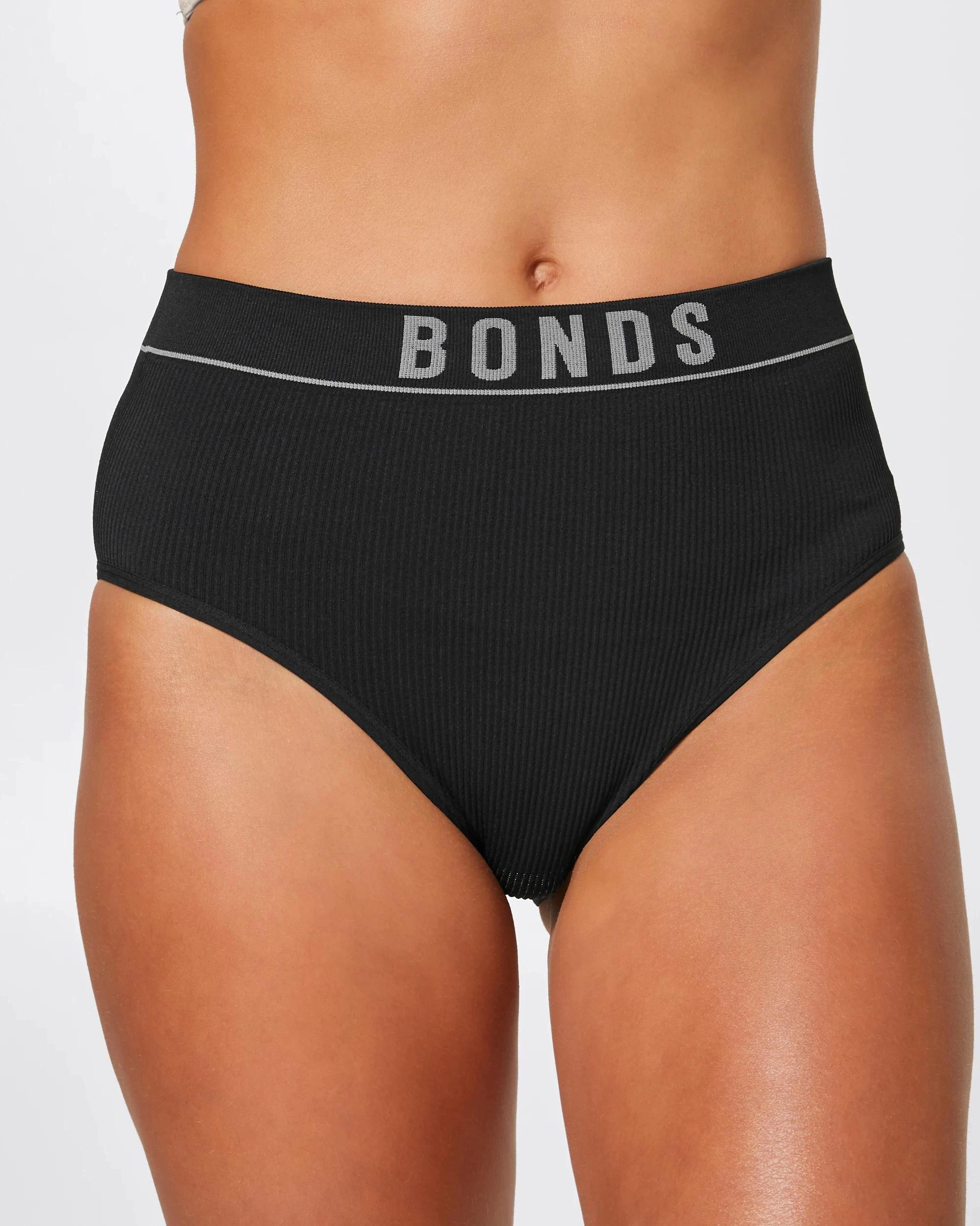 1 Womens Retro Rib Hi Hi Briefs - Bonds BLACK, 1 of 2