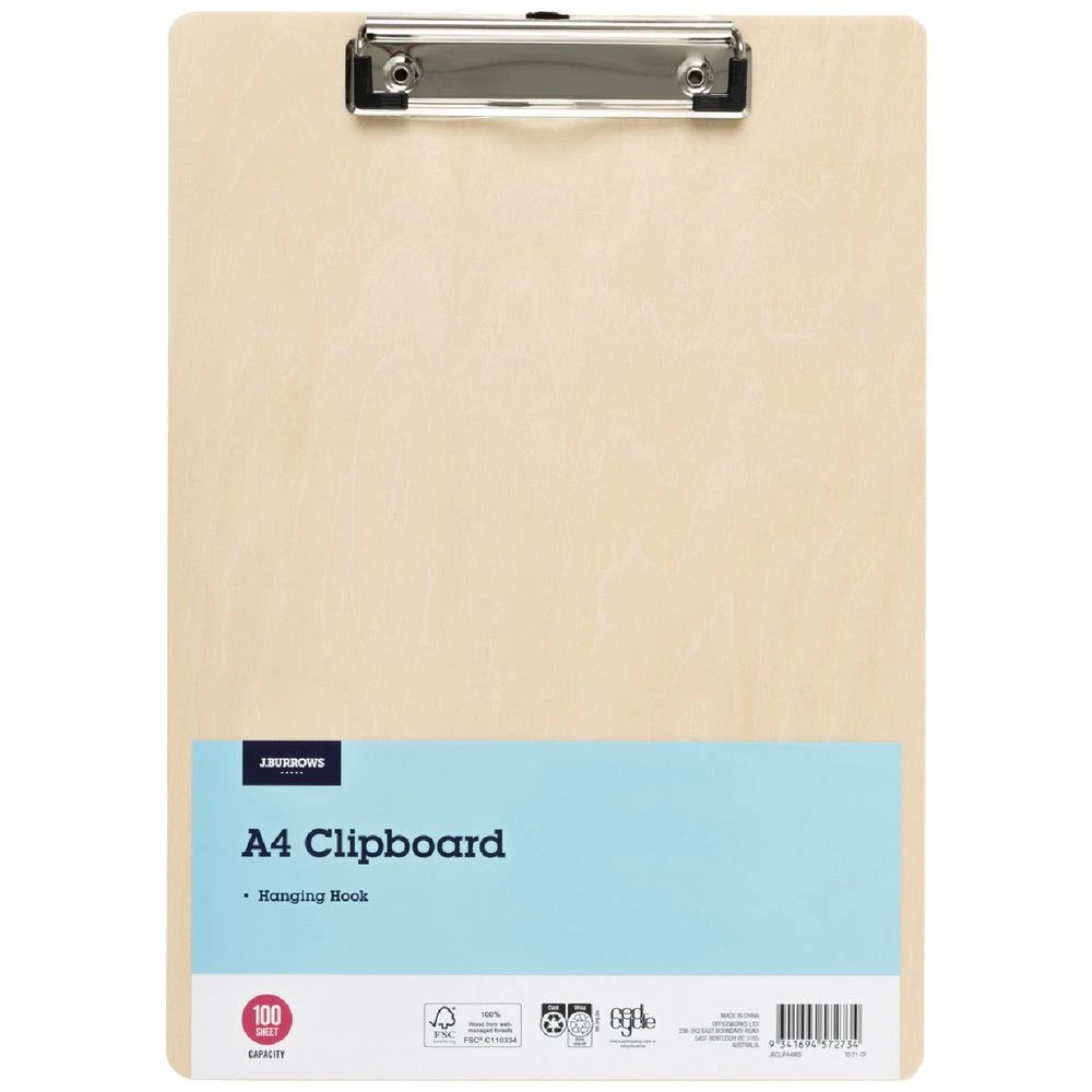 1 J.Burrows A4 Clipboard Natural Wood, 1 of 2