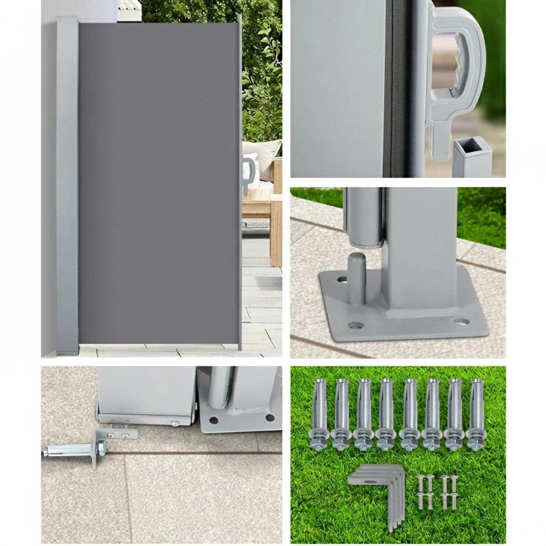 6 Instahut Side Awning Sun Shade Outdoor Blinds Retractable Screen 1.4X3M GR - Grey, 6 of 6