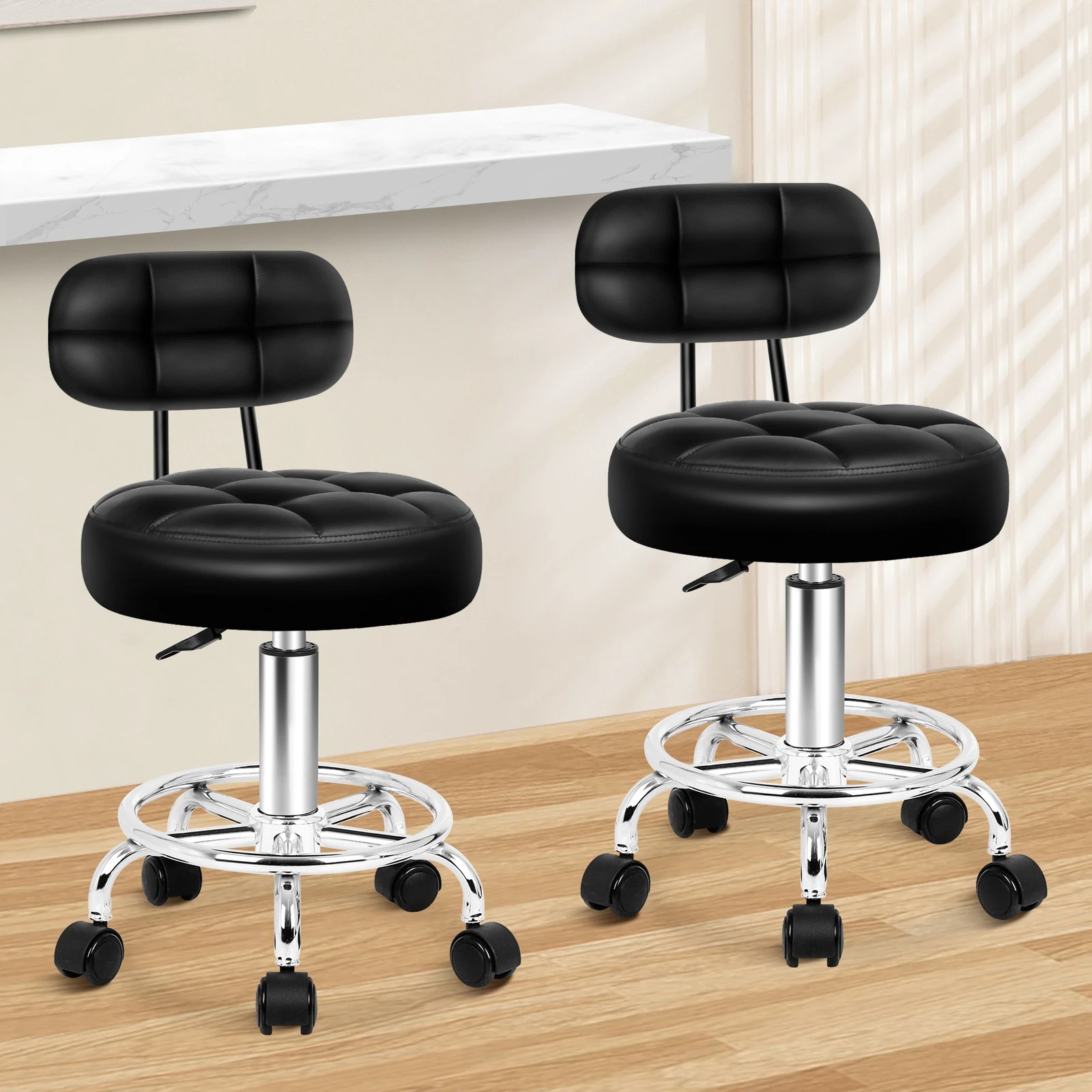 9 Alfordson 2x Salon Stool Backrest Swivel Barber Hair Dress Chair Riley - Black, 9 of 10