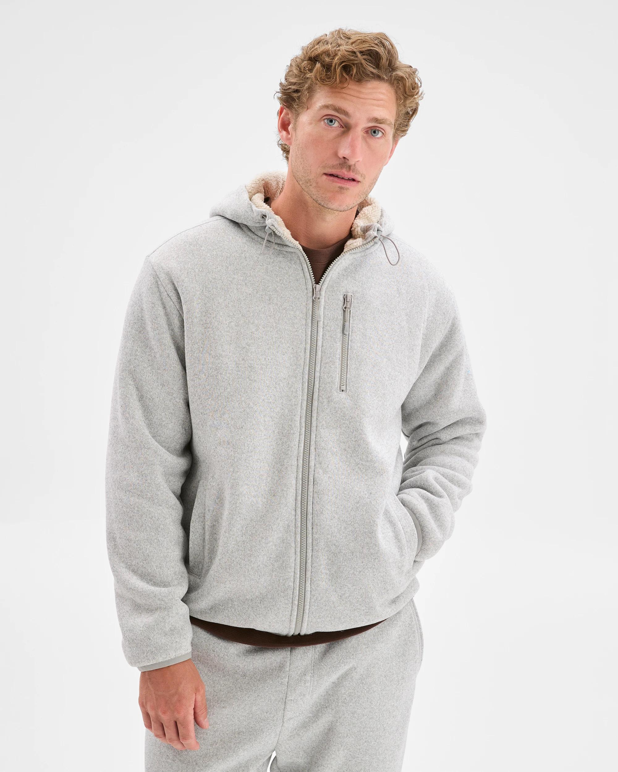 1 Target Man Teddy Lined Zip Through Fleece Hoodie GREY MARLE, 1 of 7