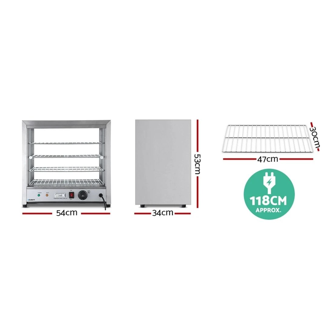 2 Devanti Commercial Food Warmer Hot Display Showcase Cabinet 54cm - Silver, 2 of 8