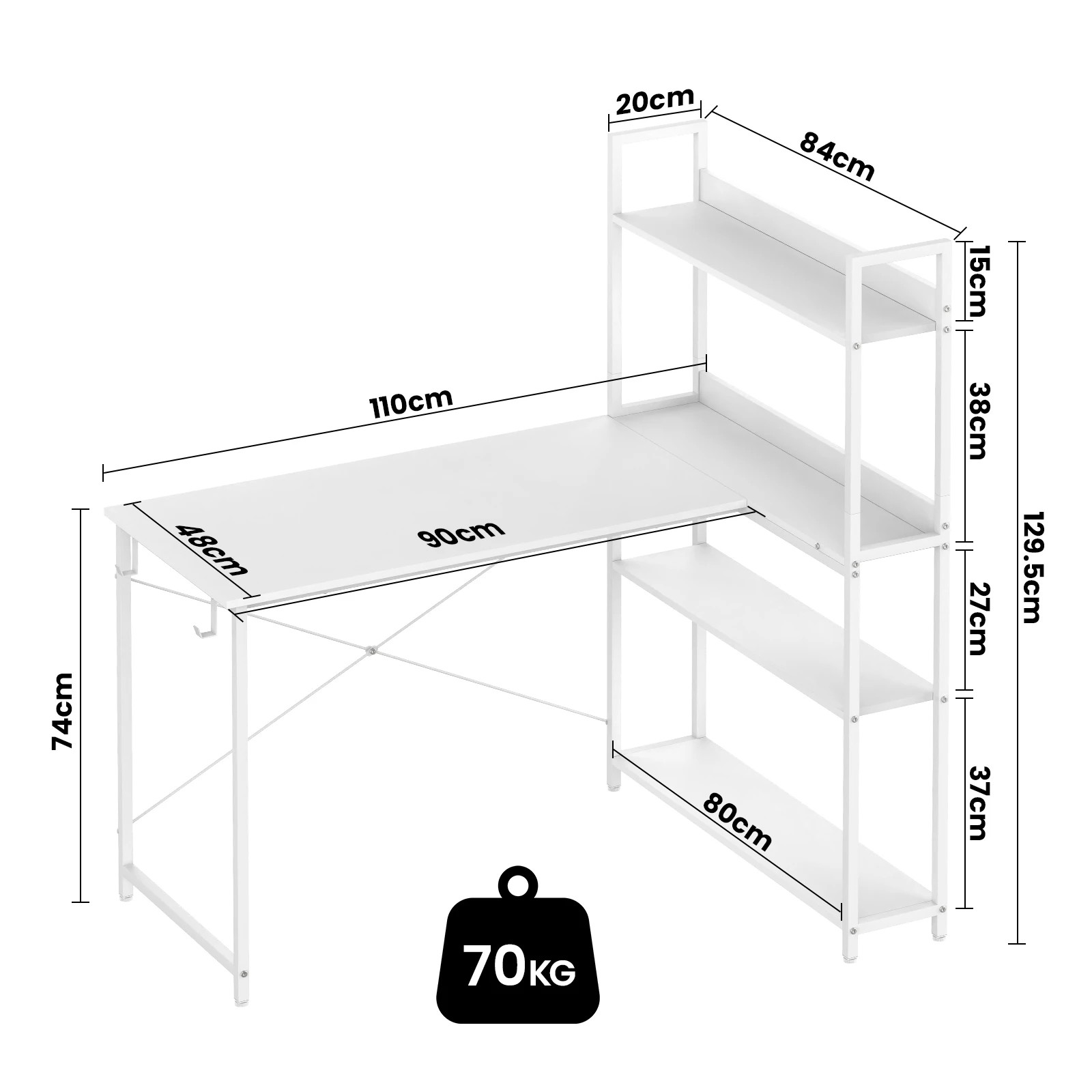 2 Advwin 110cm L Shaped Computer Desk With Reversible Storage Shelves Corner Desk White, 2 of 10