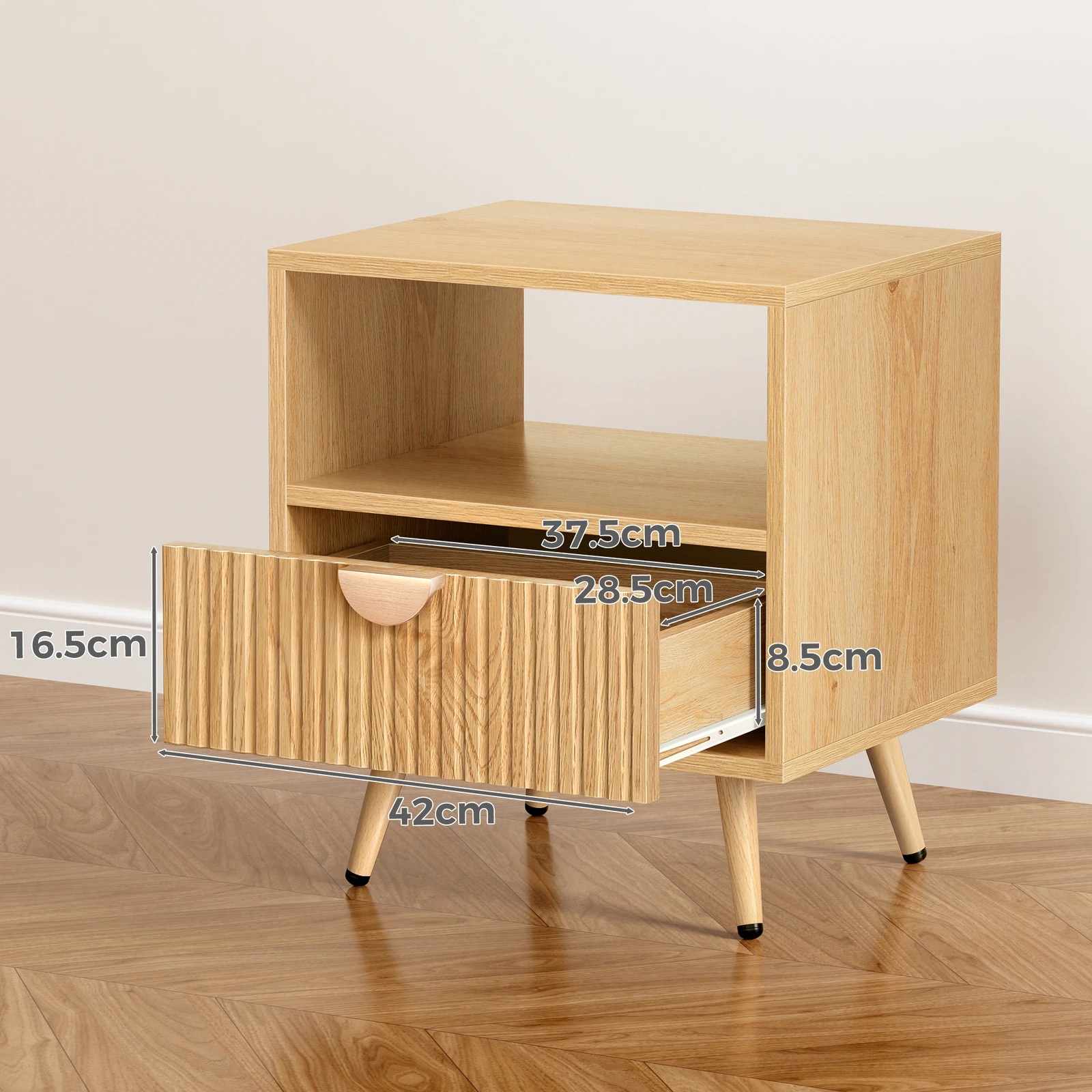 5 Alfordson 2x Bedside Table 1 Drawer Side Storage Shelf Nightstand - Oak, 5 of 10