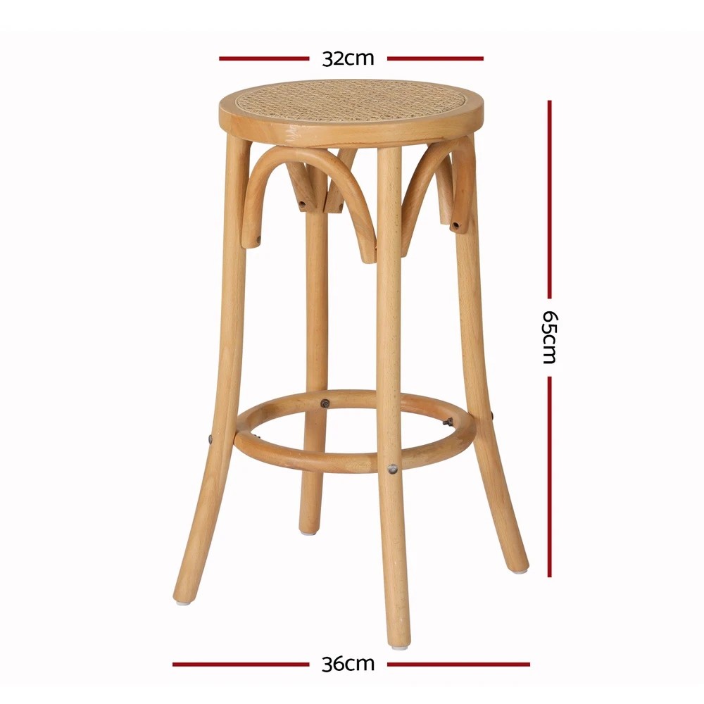 2 Artiss 4x Bar Stoosl Rattan Seat Wooden - Natural, 2 of 5