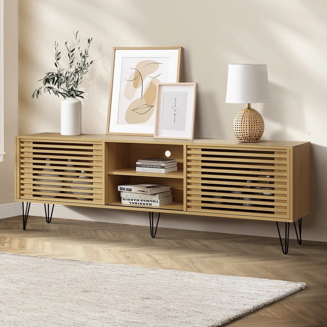 2 Oikiture Entertainment Unit Tv Cabinet 180cm
 - Natural, 2 of 10