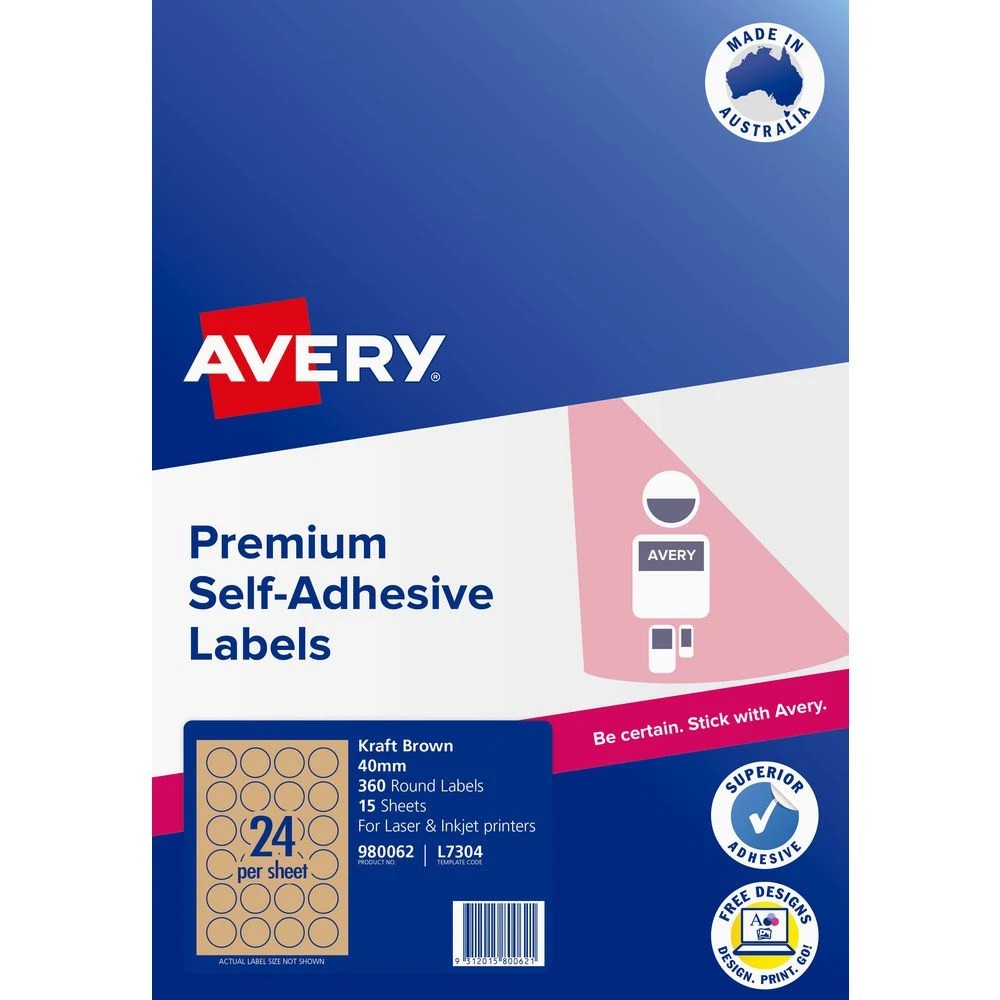 2 Avery 24UP Inkjet/Laser Kraft Recycled Round Labels 15 Pack, 2 of 2