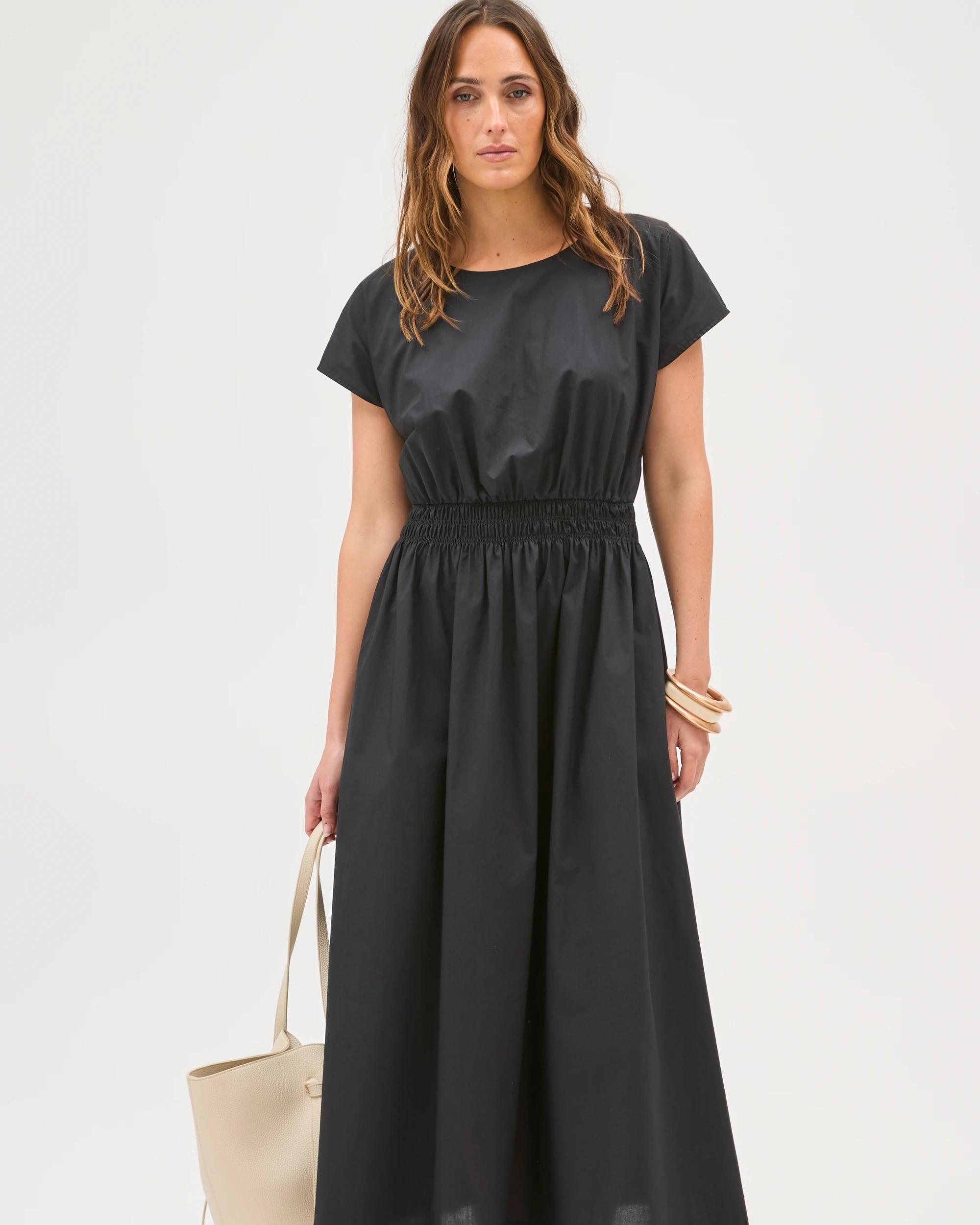 black cotton dress target Woman Australian Poplin Shirred Waist Maxi new for spring Featuring a classic tailored Satin Coquette Dress in elegant funeral dresses Bottom Size:29x34