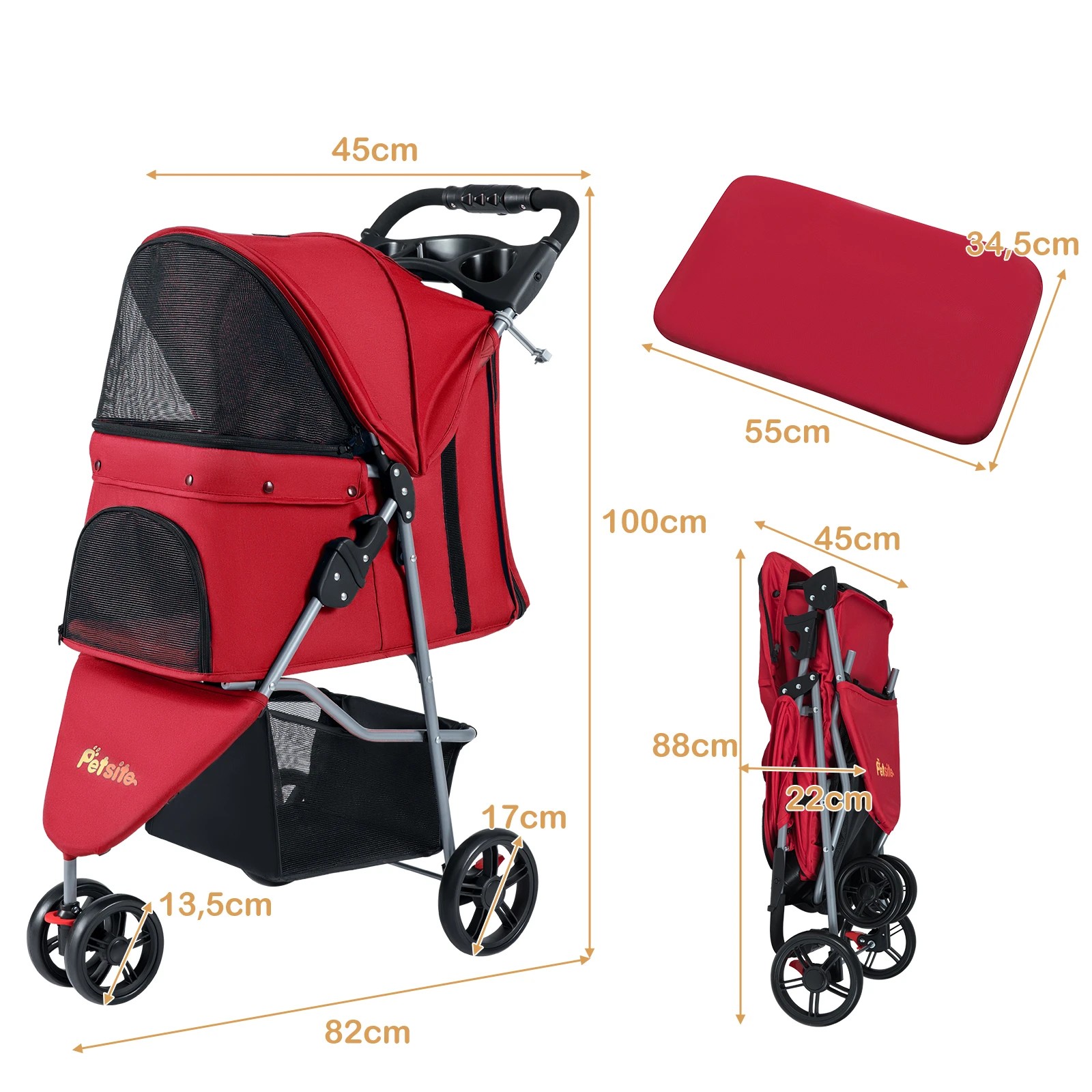 2 Costway Folding Pet Stroller One-click Dog Cat Strolling Cart w/Adjustable Canopy - Red, 2 of 4