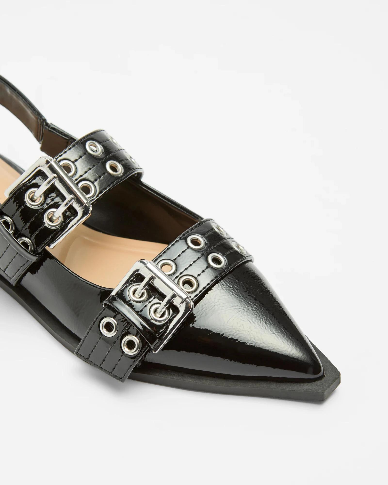 2 Target Womens Pointed Toe Double Strap Buckle Sling Flat - Tina BLACK, 2 of 3