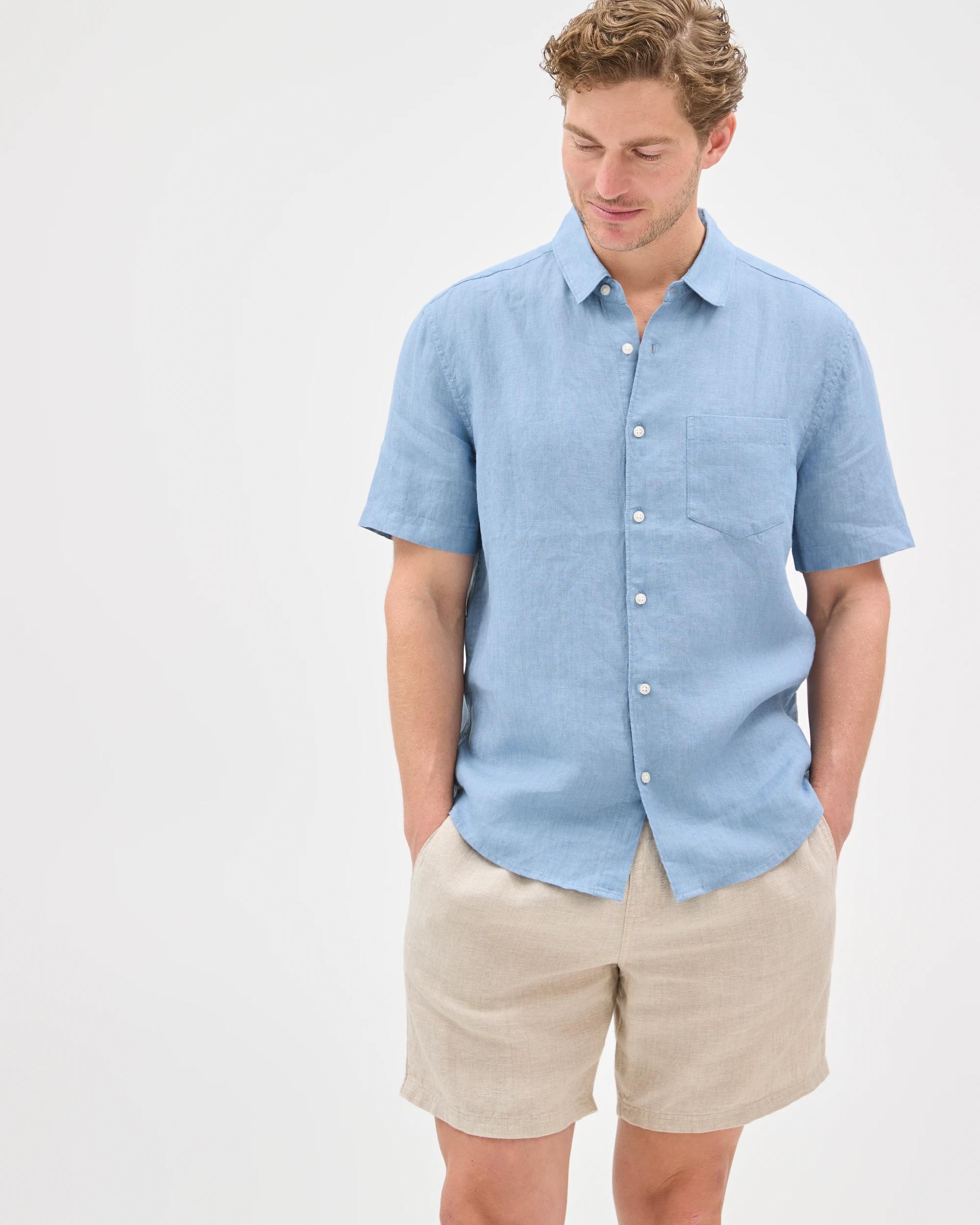 1 Target Man European Linen Short Sleeve Shirt DENIM BLUE, 1 of 6