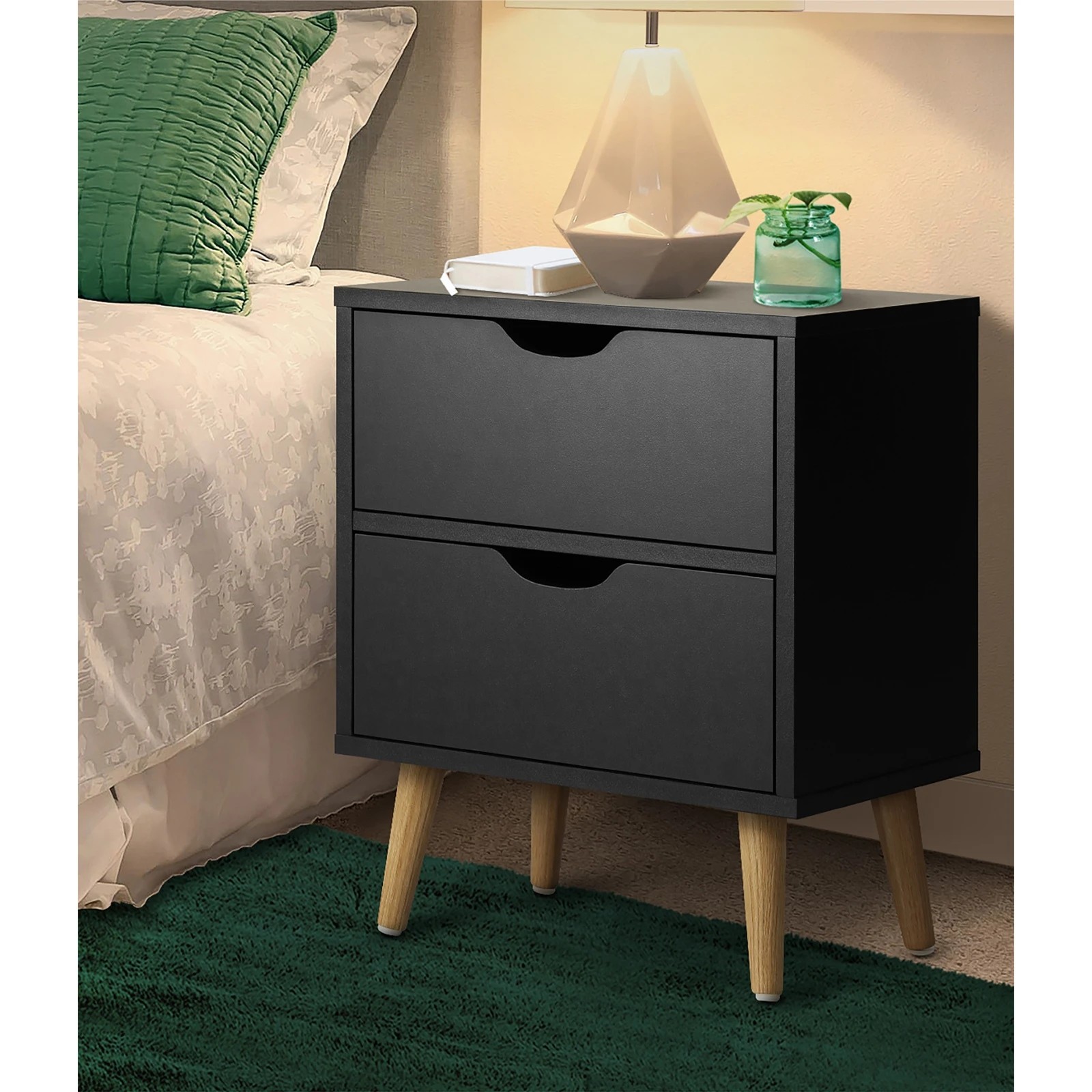 3 Oikiture Bedside Tables 2 Drawers Side Table Bedroom Storage
 - Black, 3 of 10