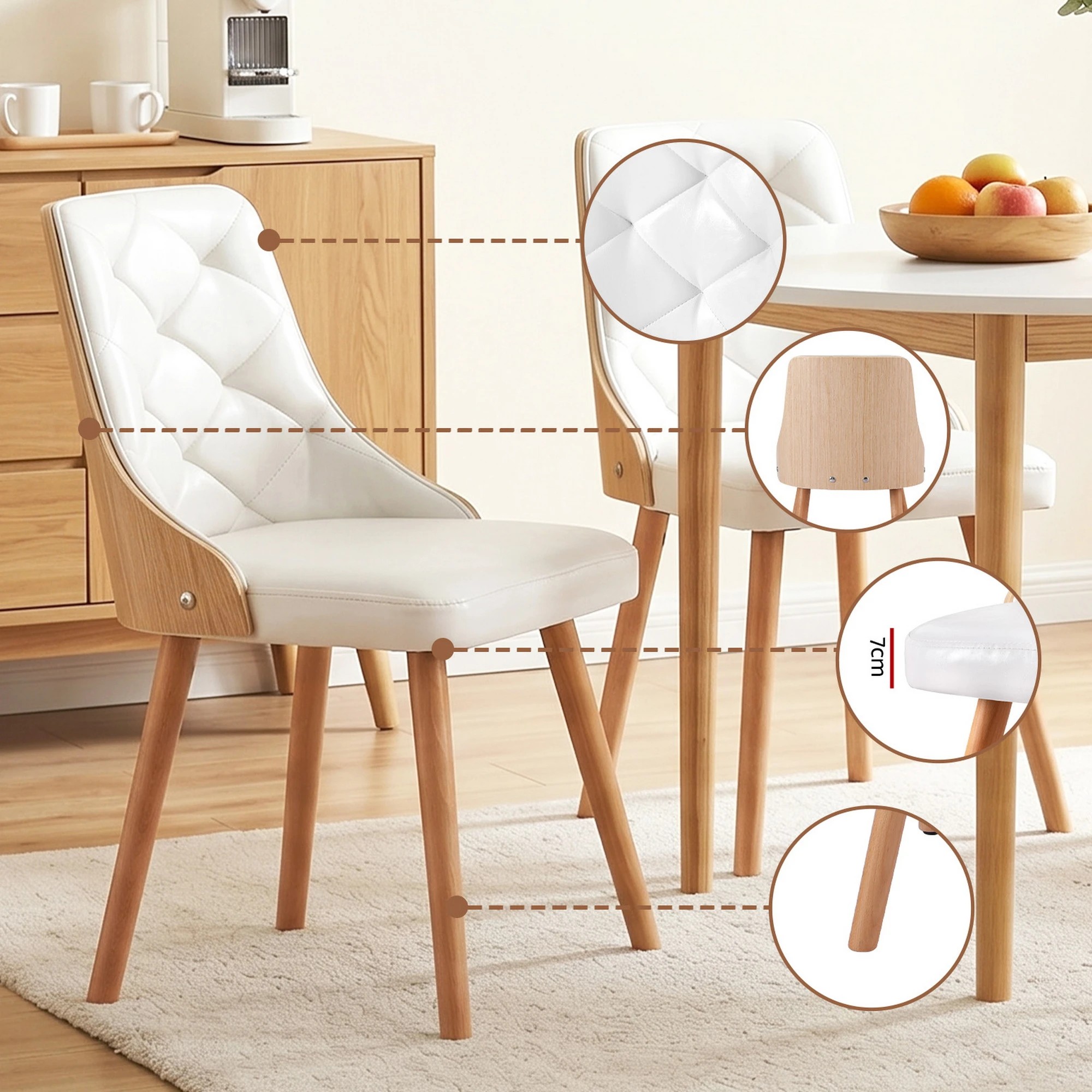 5 Artiss Dining Table and Chairs Set 5PCS Round 4 PU Leather Seater Dining Set - White, 5 of 8