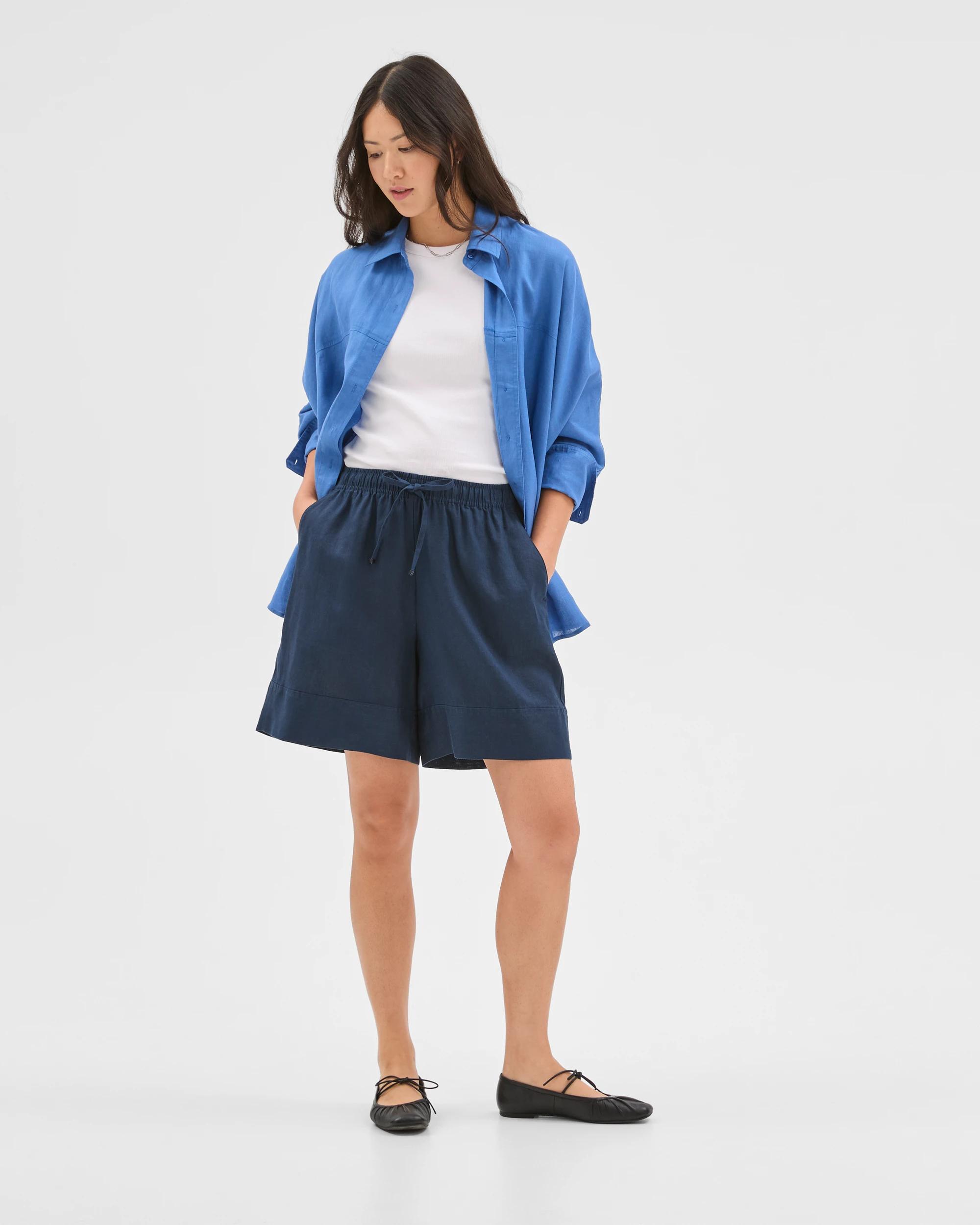 2 Target European Linen Long Shorts NAVY, 2 of 5