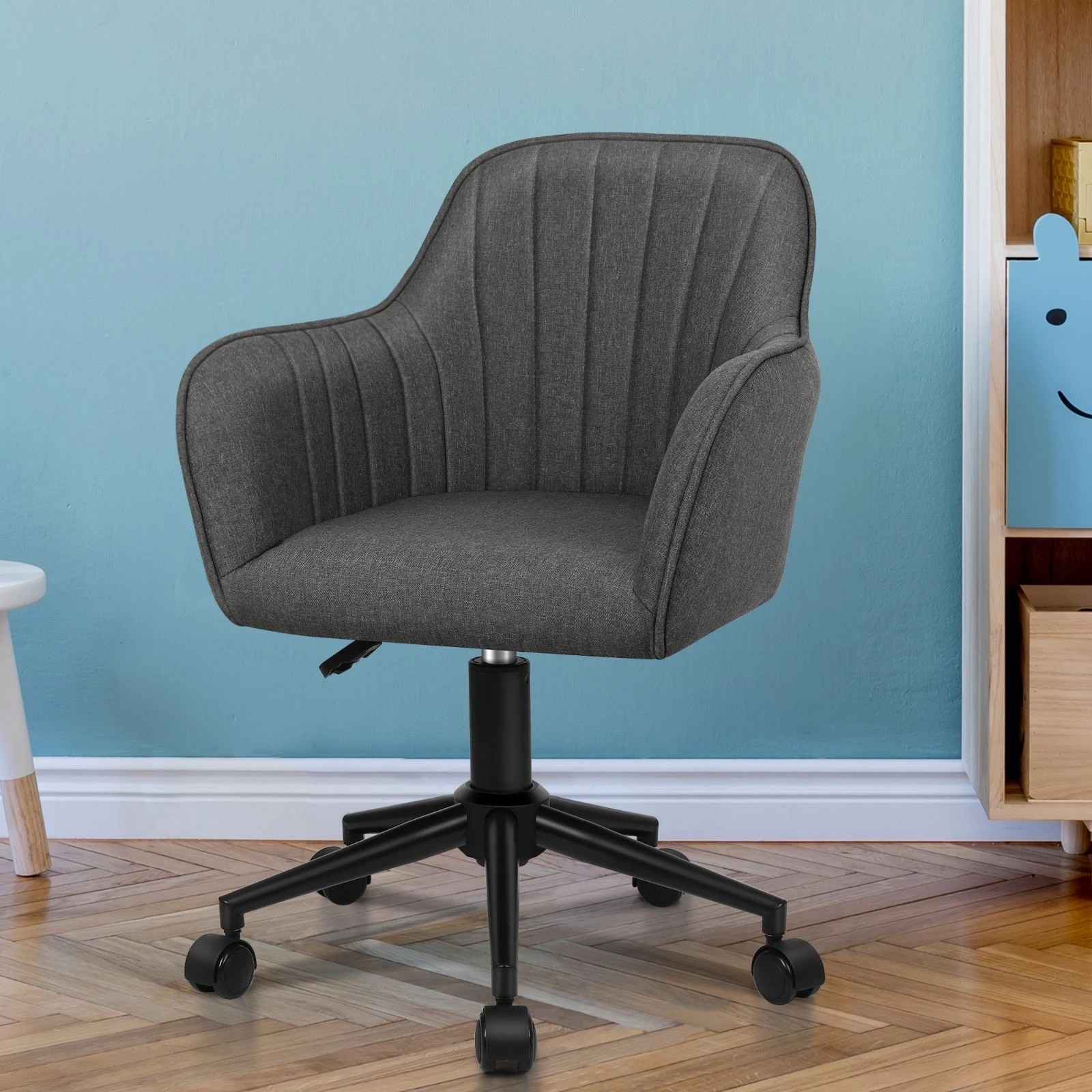 2 Alfordson Office Chair Fabric Swivel Armchair Computer Adult Kids - Grey, 2 of 10