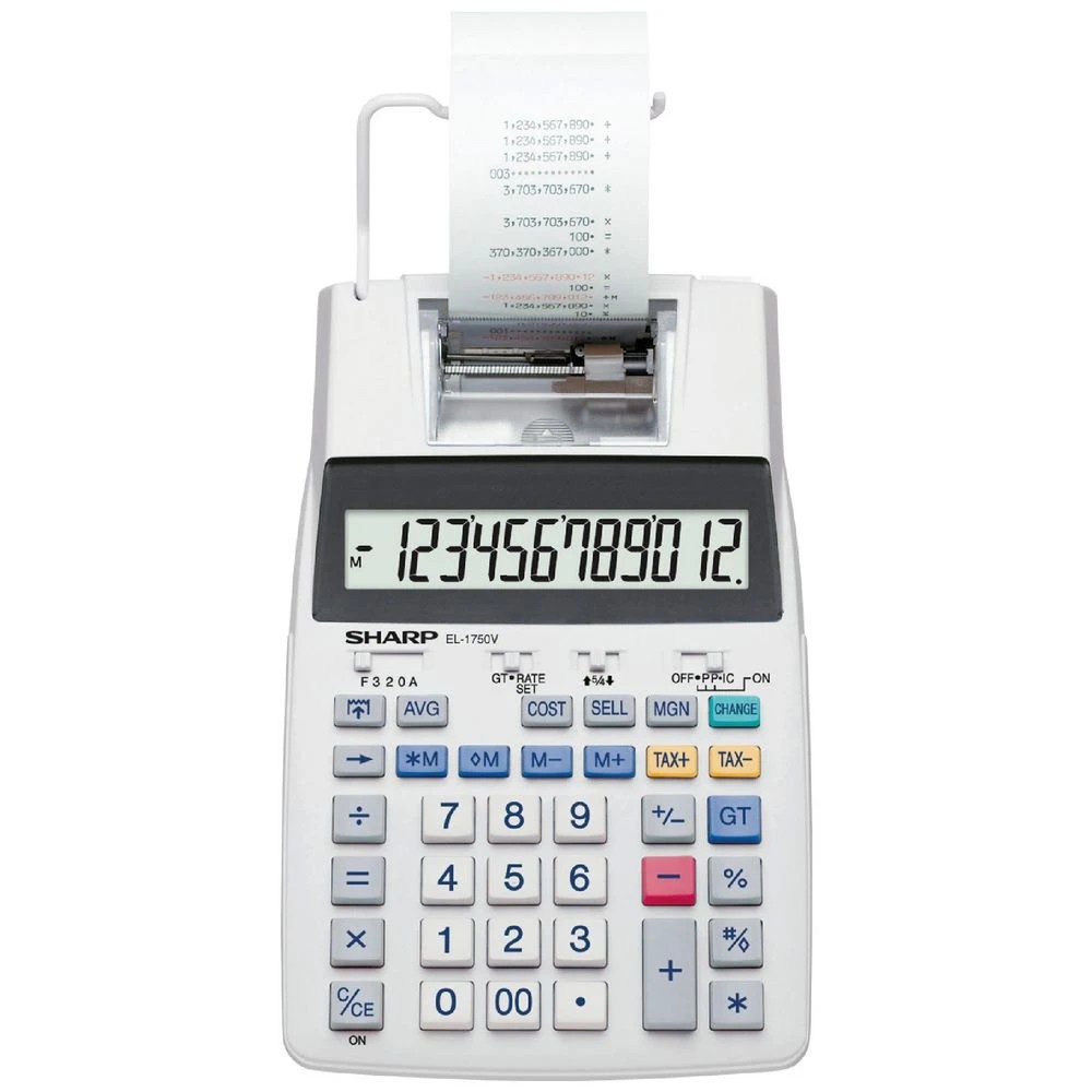 1 Sharp 12 Digit Desktop Printing Calculator EL-1750V, 1 of 3