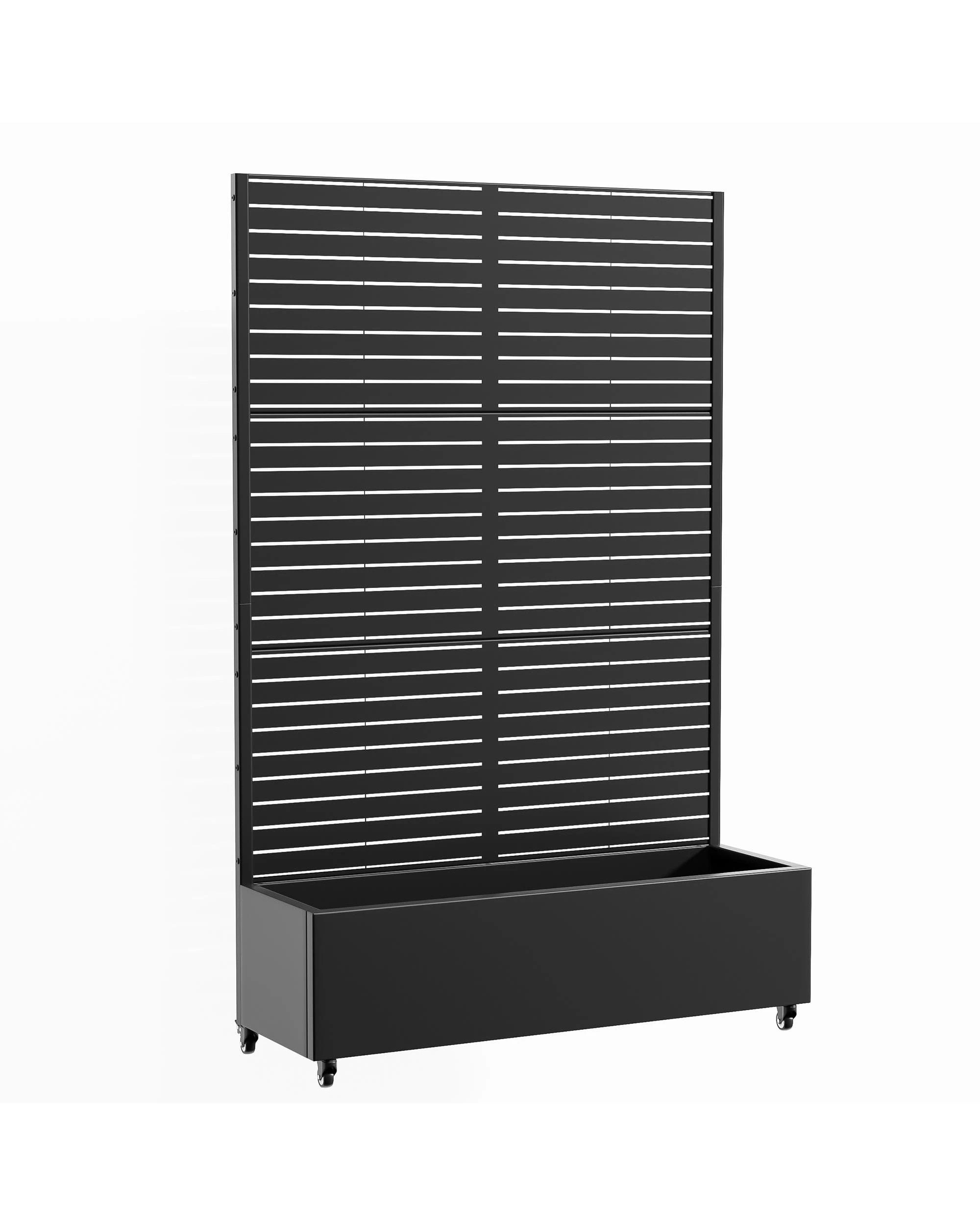 1 OAKORY 180cm Metal Planter Box with Privacy Screen and Lockable Wheels, Drainage Hole, Raised Garden Bed Classic - Black, 1 of 5