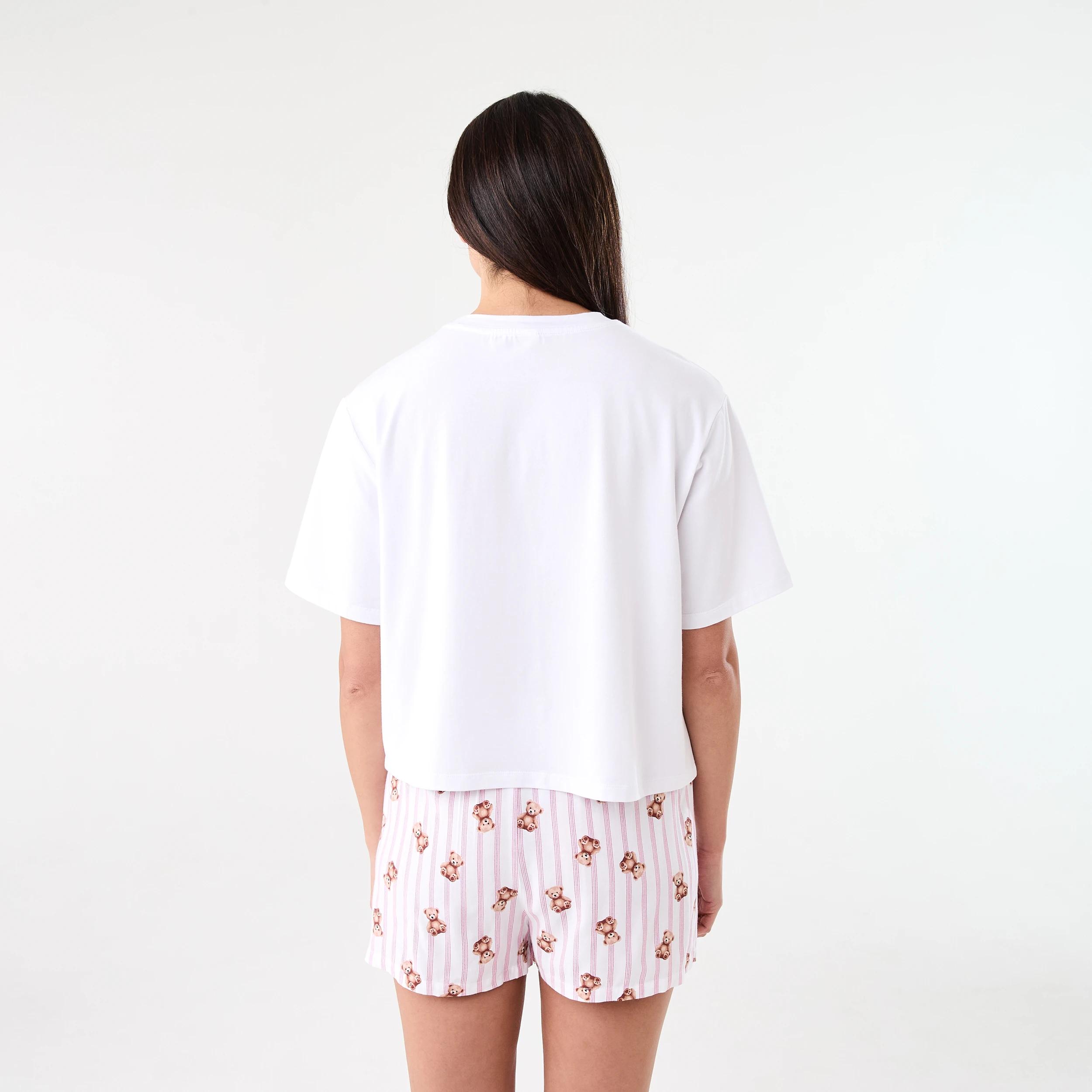 3 Print Knit T-shirt and Woven Shorts Pyjama Set BOW BEAR WHITE, 3 of 8