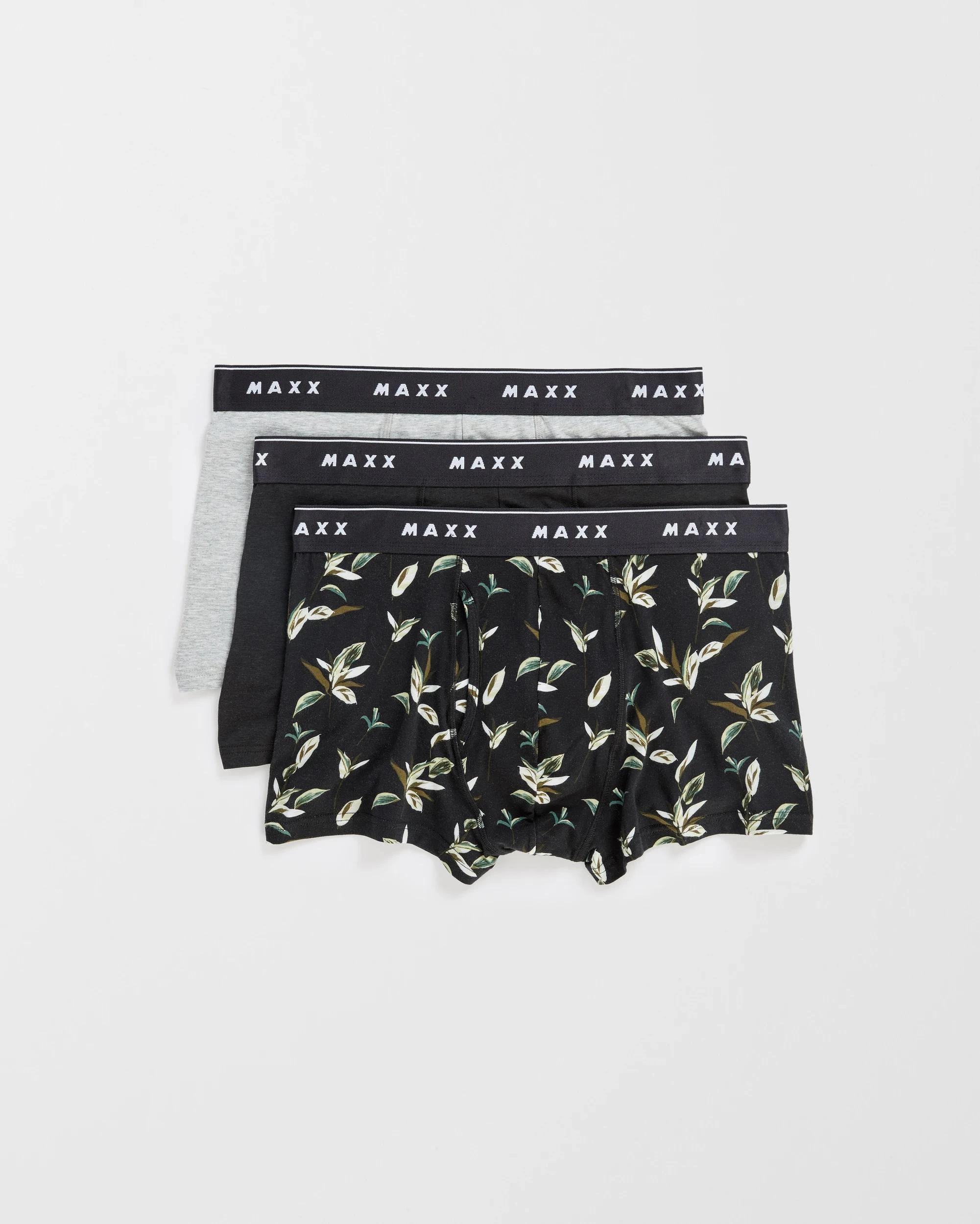 1 Maxx 3 Pack Flyfront Bamboo Trunks BLACK FLORAL, 1 of 1
