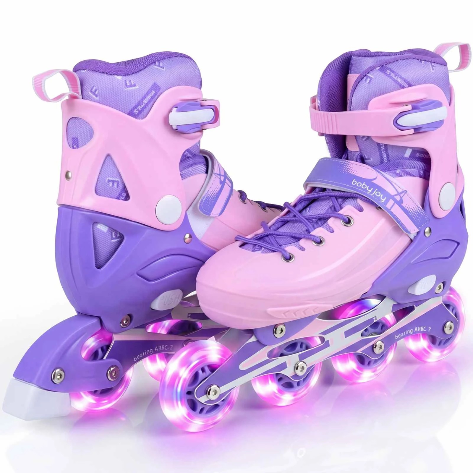 1 Costway 4-Size Adjustable Roller Skates Inline Skating Shoes Light-up Gift Age 9-14 - Purple, 1 of 1