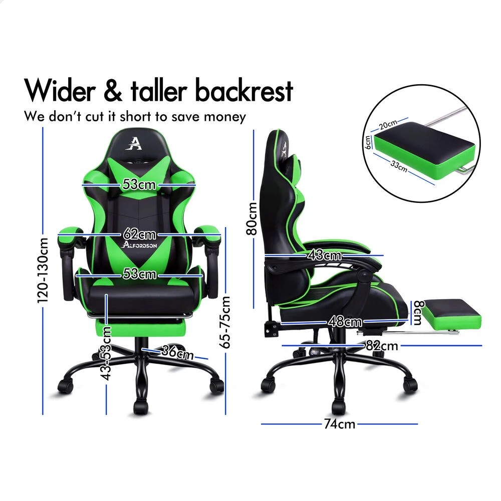 8 Alfordson Gaming Chair Office Massage Computer Racing Seat PU Leather - Green, 8 of 10