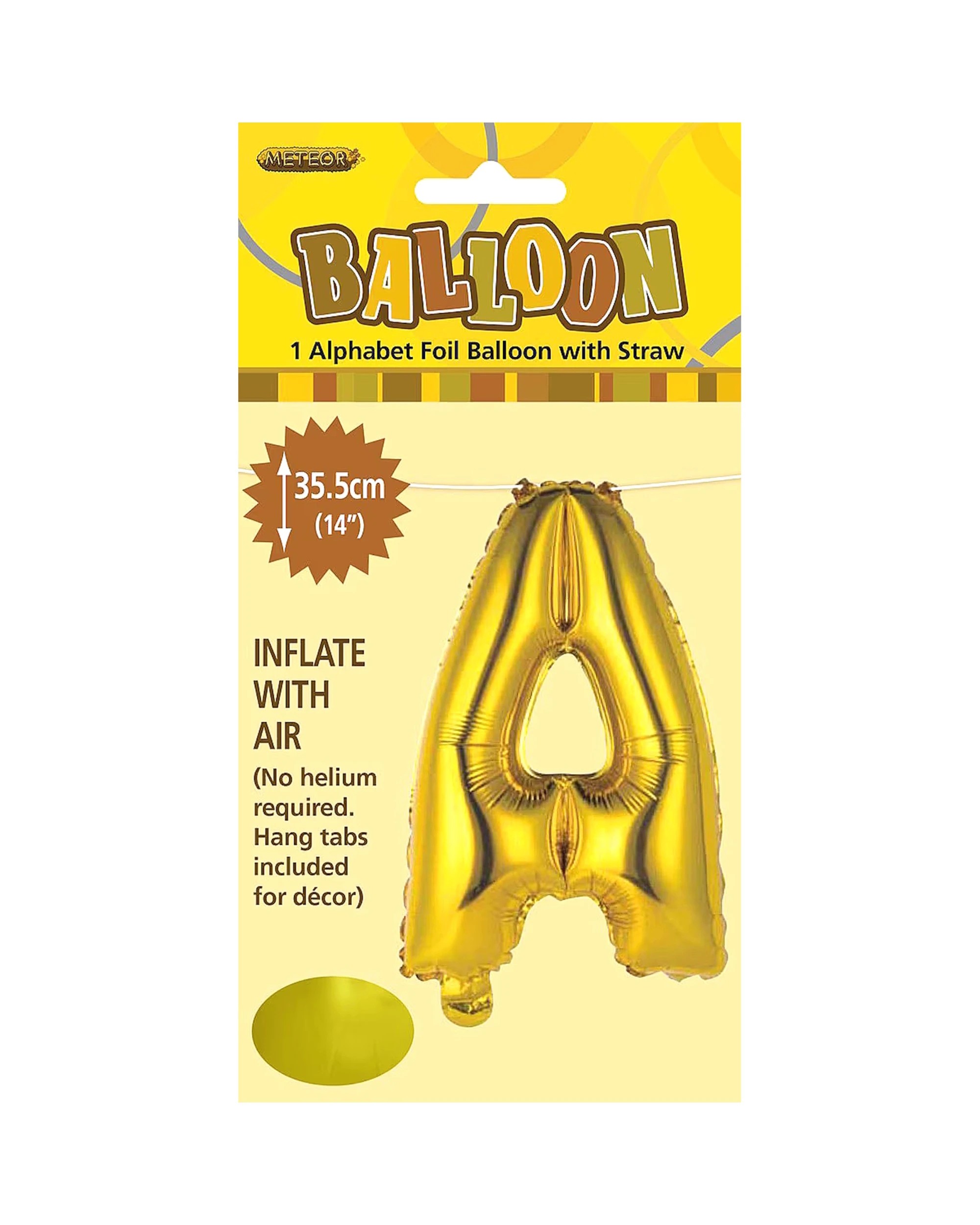 2 Meteor Letter A Foil Air Fill Balloon 35.5cm - Gold, 2 of 2