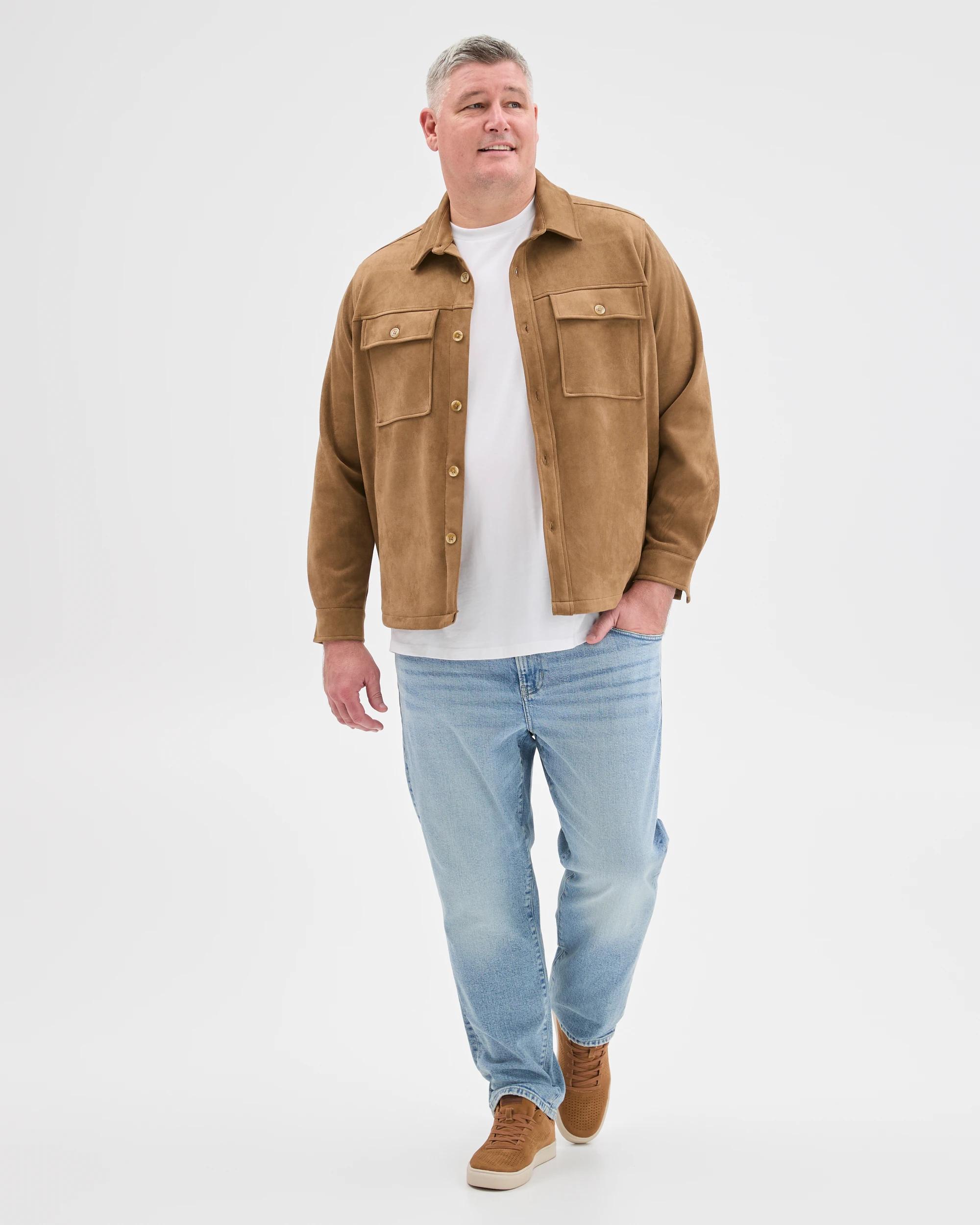 3 Target Man Plus Plus Size Suede Overshirt TAN, 3 of 6