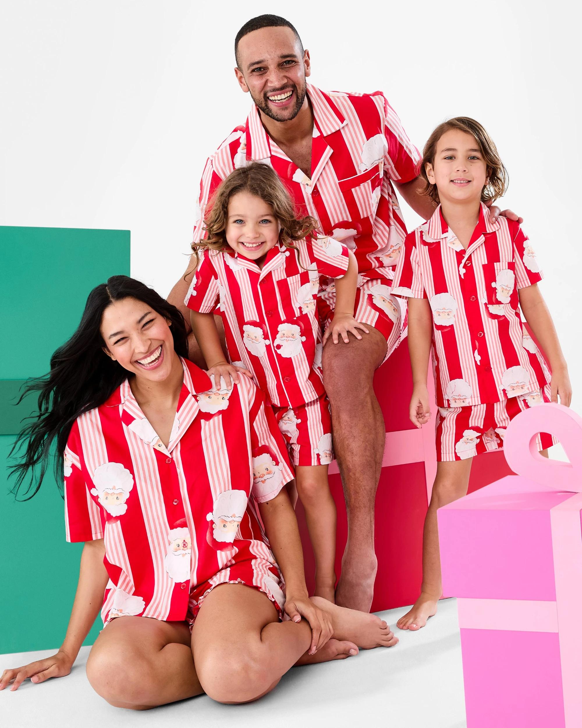 2 Family Matching Christmas Santa Stripes Womens Pyjama Set Santa Face, 2 of 9