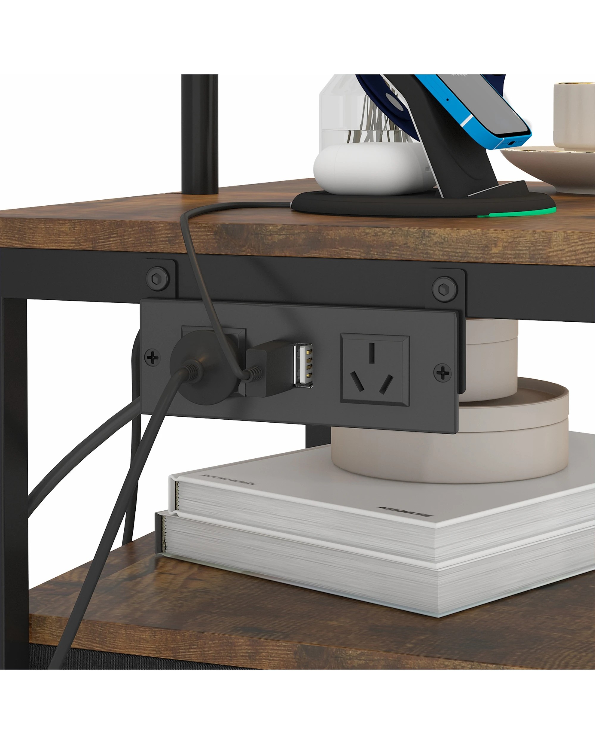 7 Advwin LED Side Table w/ Floor Lamp & 2 Drawers Nightstand with Charging Station - Black, 7 of 9