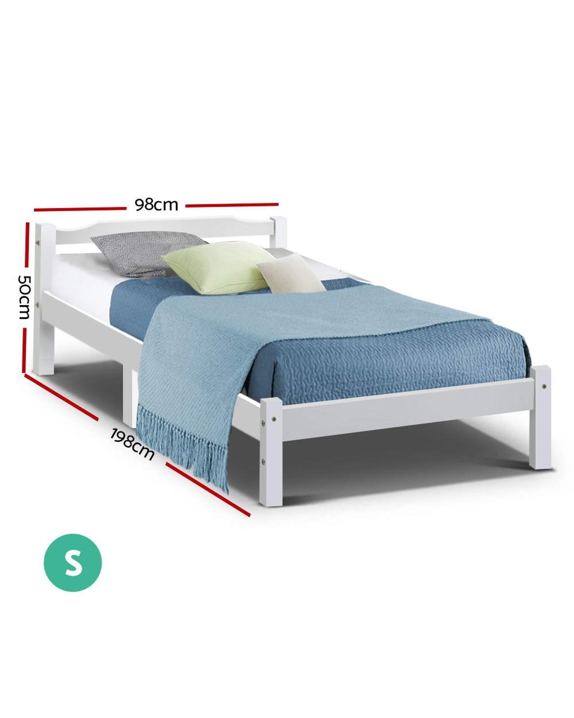2 Artiss Bed Frame Single Size Wooden  LEXI - White, 2 of 8
