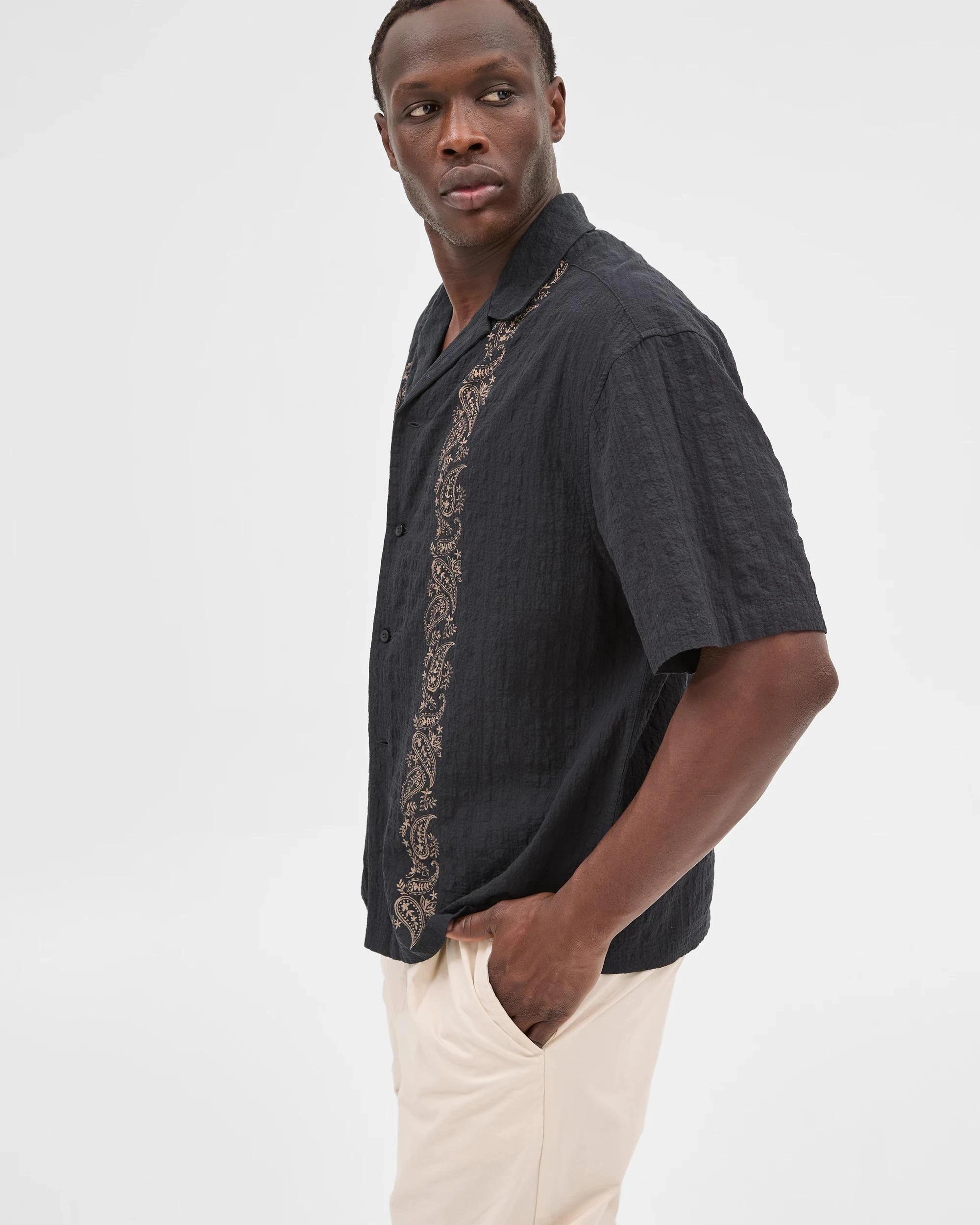 3 Commons Australian Cotton Short Sleeve Shirt PAISLEY BLACK, 3 of 6