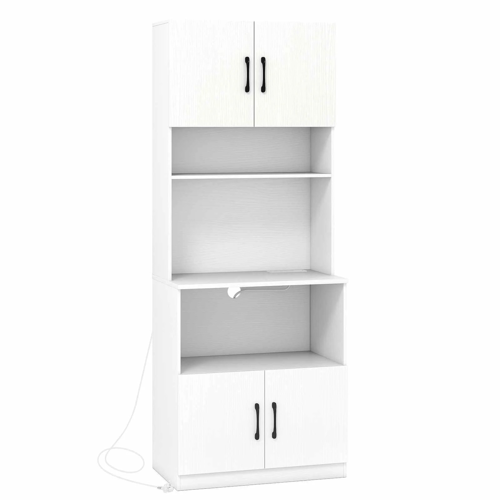 1 Costway Pantry Cabinet Power Outlet Cupboard Narrow Kitchen Hutch Sideboard - White, 1 of 3