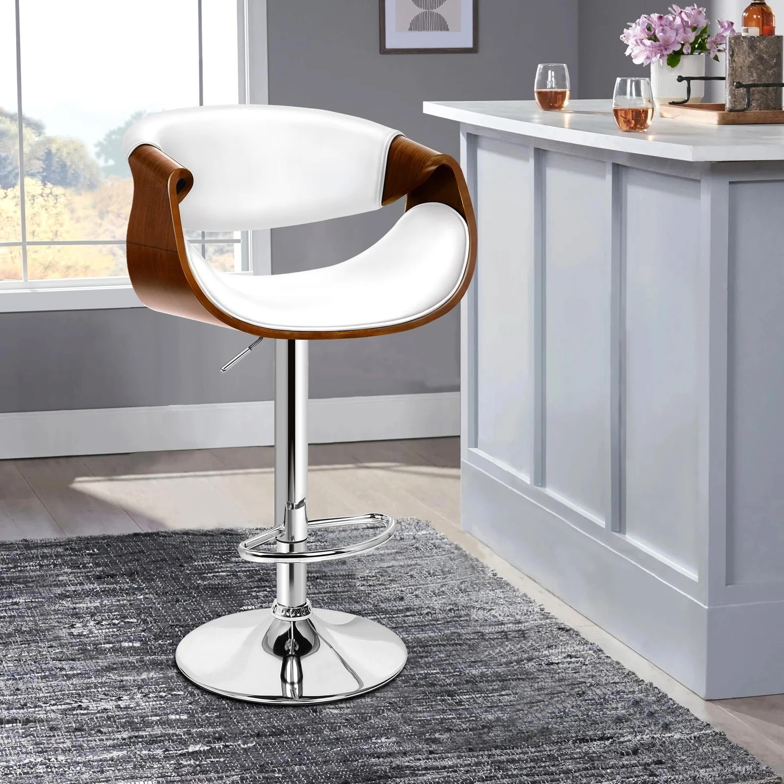 2 Alfordson 1x Bar Stool Kitchen Swivel Chair Wooden Leather Trice - White, 2 of 10