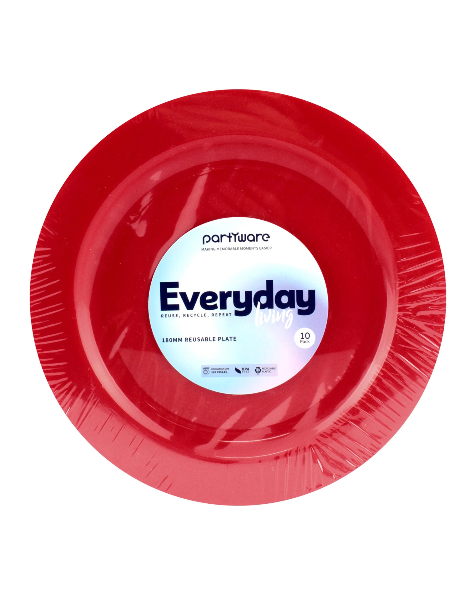 2 Partyware Red 18cm Plastic Reusable Plates Pack of 10 - Red, 2 of 2