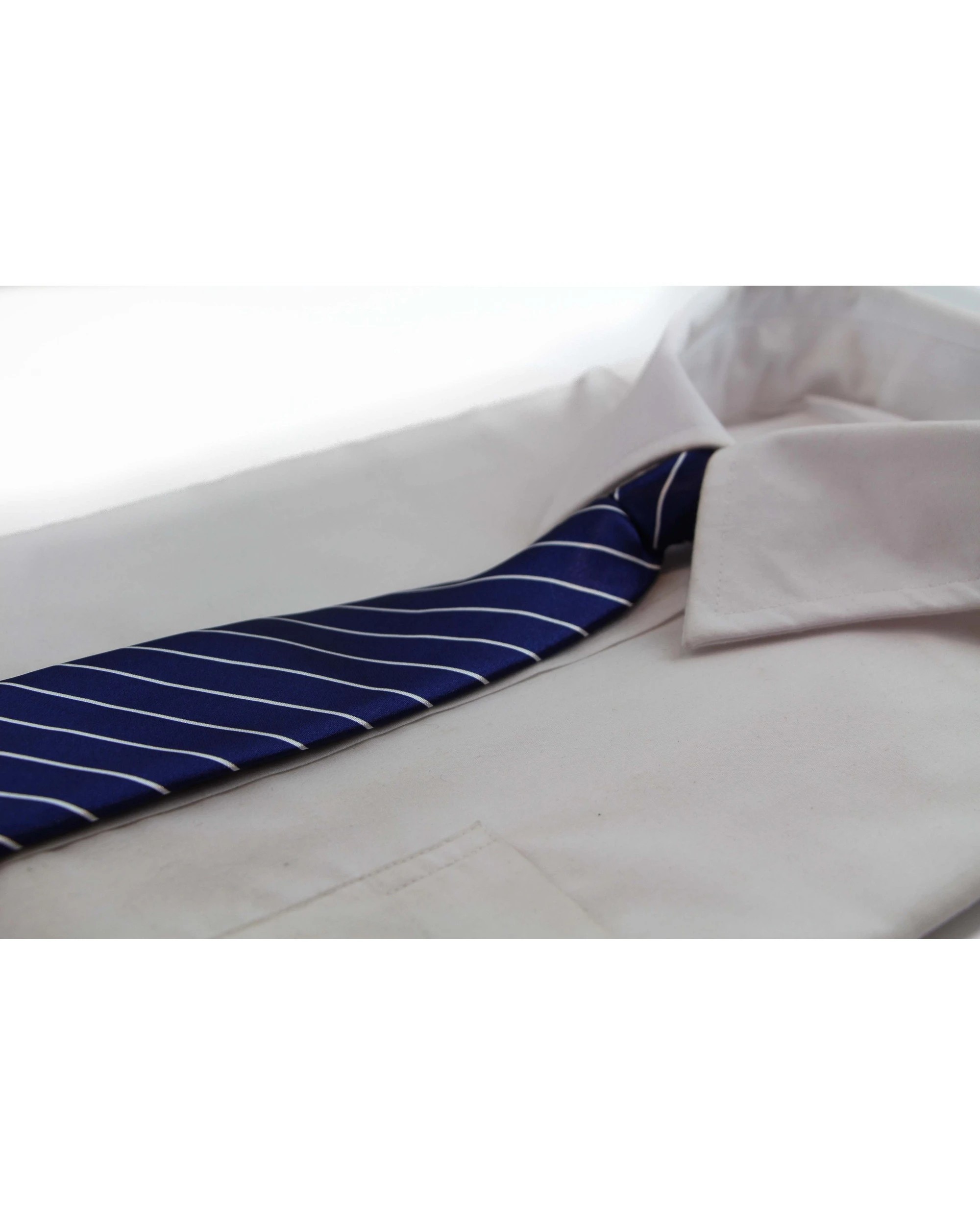 1 Zasel Kids Boys Navy & White Patterned Elastic Neck Tie - Thick Navy Diagonal Stripe, 1 of 2