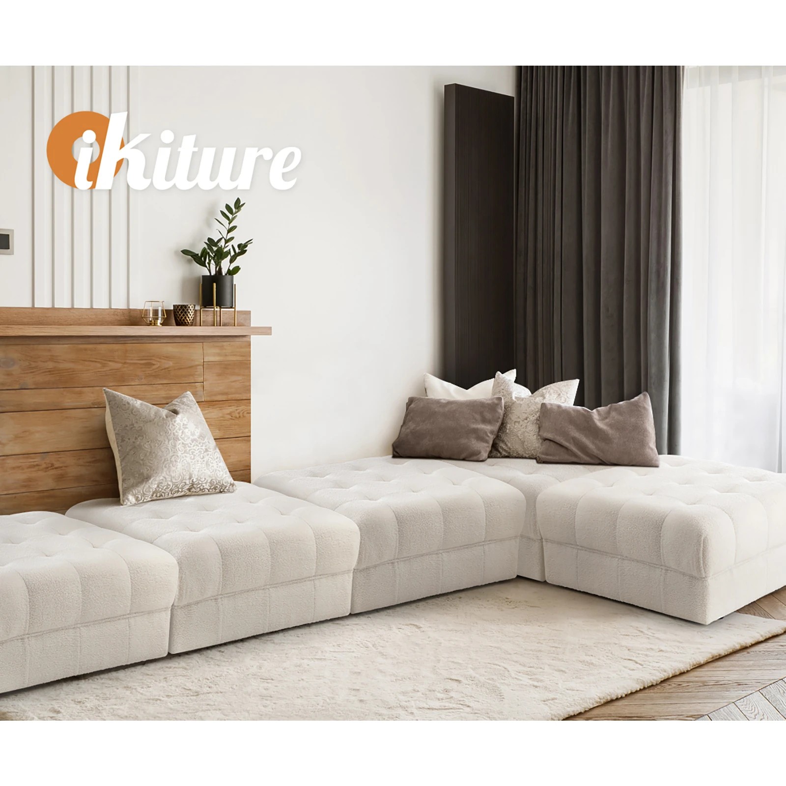 7 Oikiture 1 Seater Boucle Modular Ottoman Lounge Chair Armless Tofu
 - White, 7 of 10
