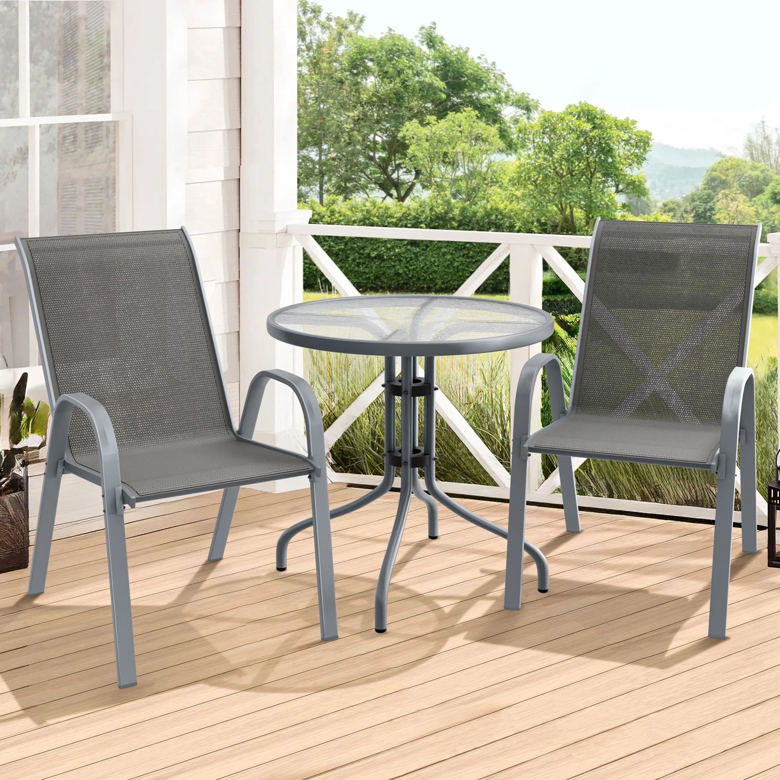 2 Alfordson 3PCS Outdoor Furniture Patio Table and Chairs Set Garden Square - Grey, 2 of 10