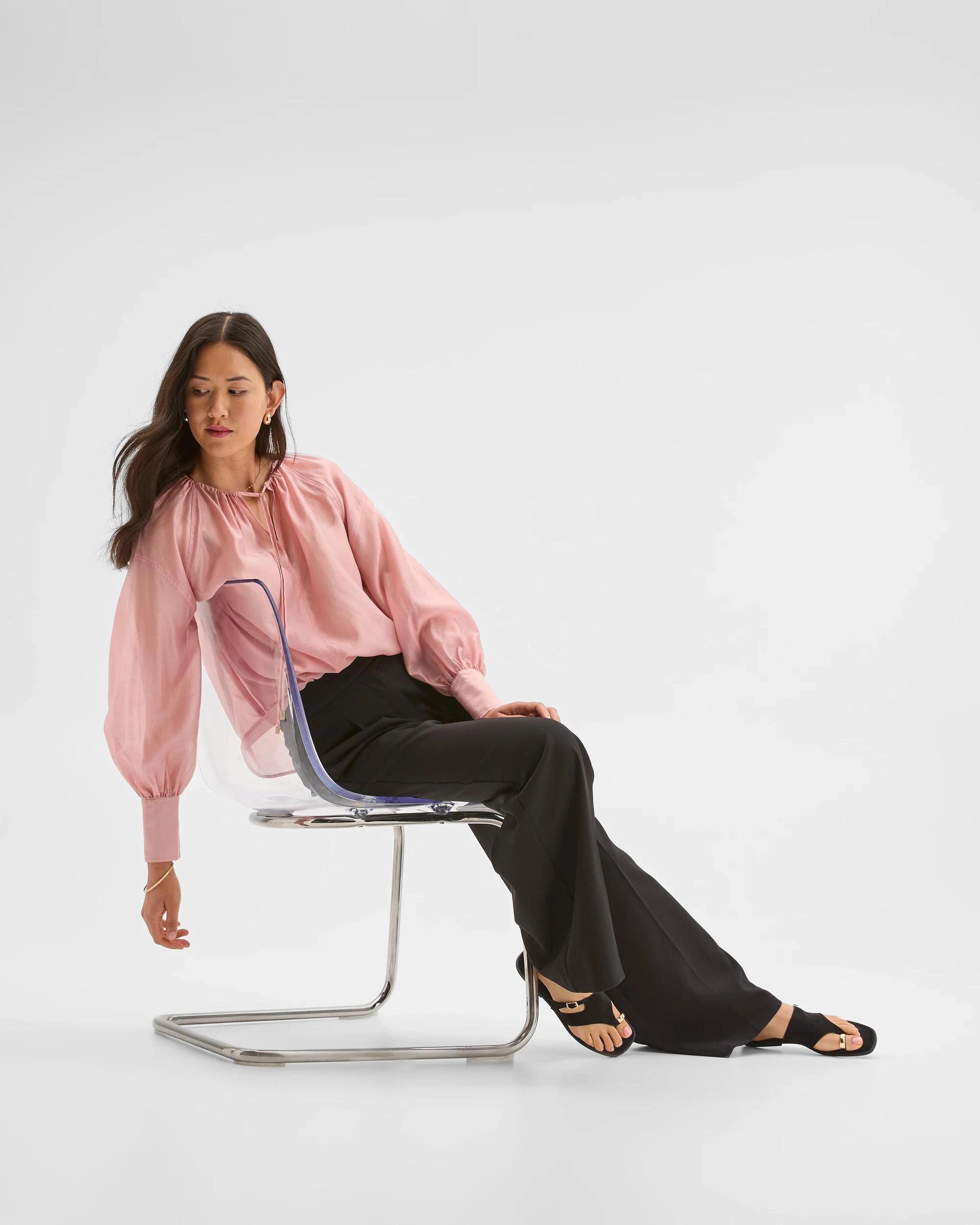 6 Preview Long Sleeve Blouson Blouse BLUSH PINK, 6 of 8