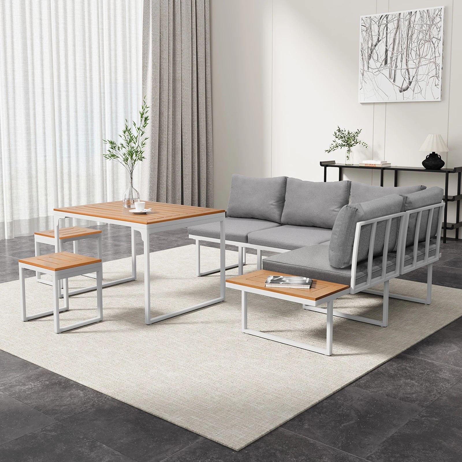 4 Livsip 6 Seater Outdoor Dining Sofa Set Lounge Furniture Patio Stool - Multi, 4 of 8