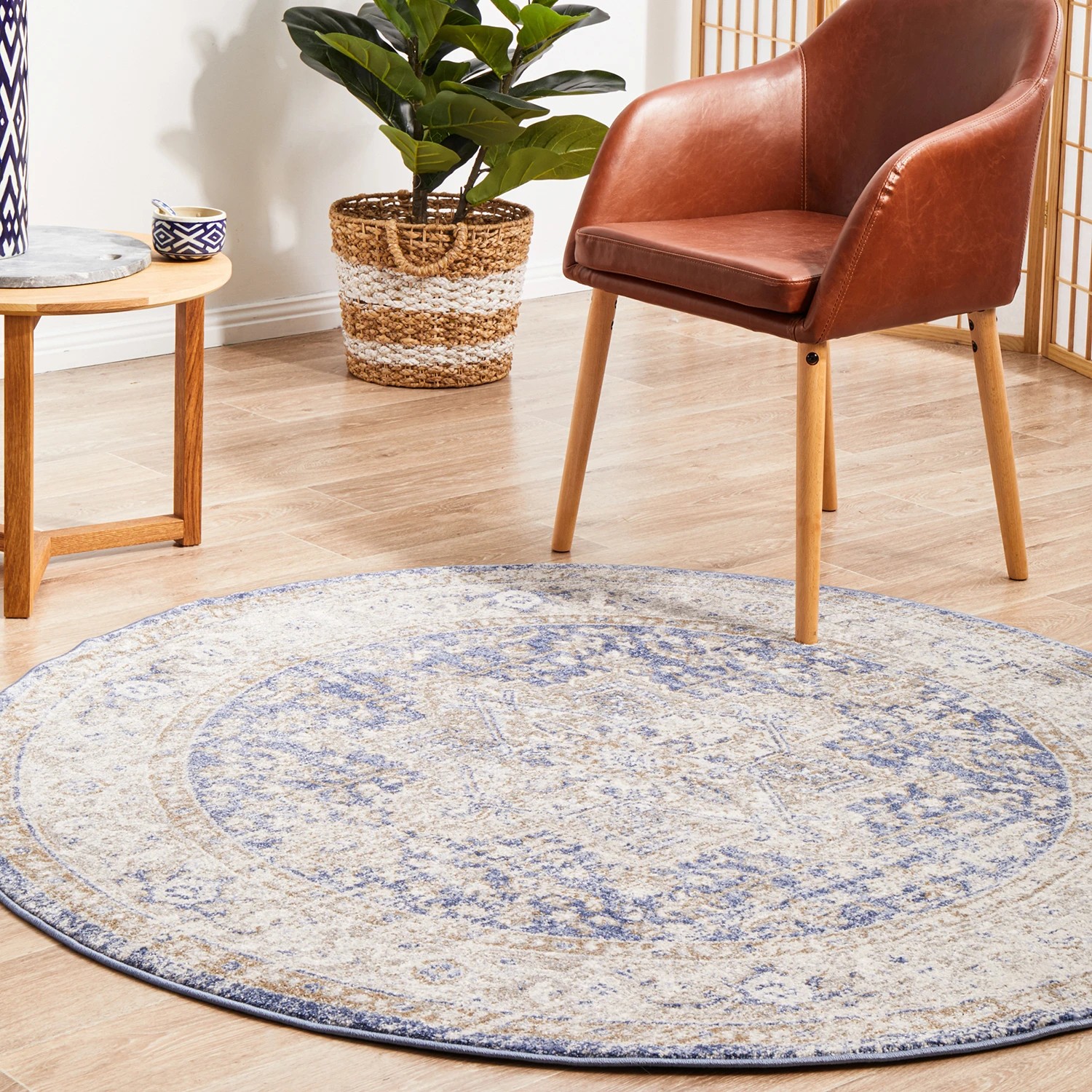 3 Common Ground Rugs Elite Hugo 240x240cm - Large Round Power Loomed Pet Friendly Rug - Blue, 3 of 9