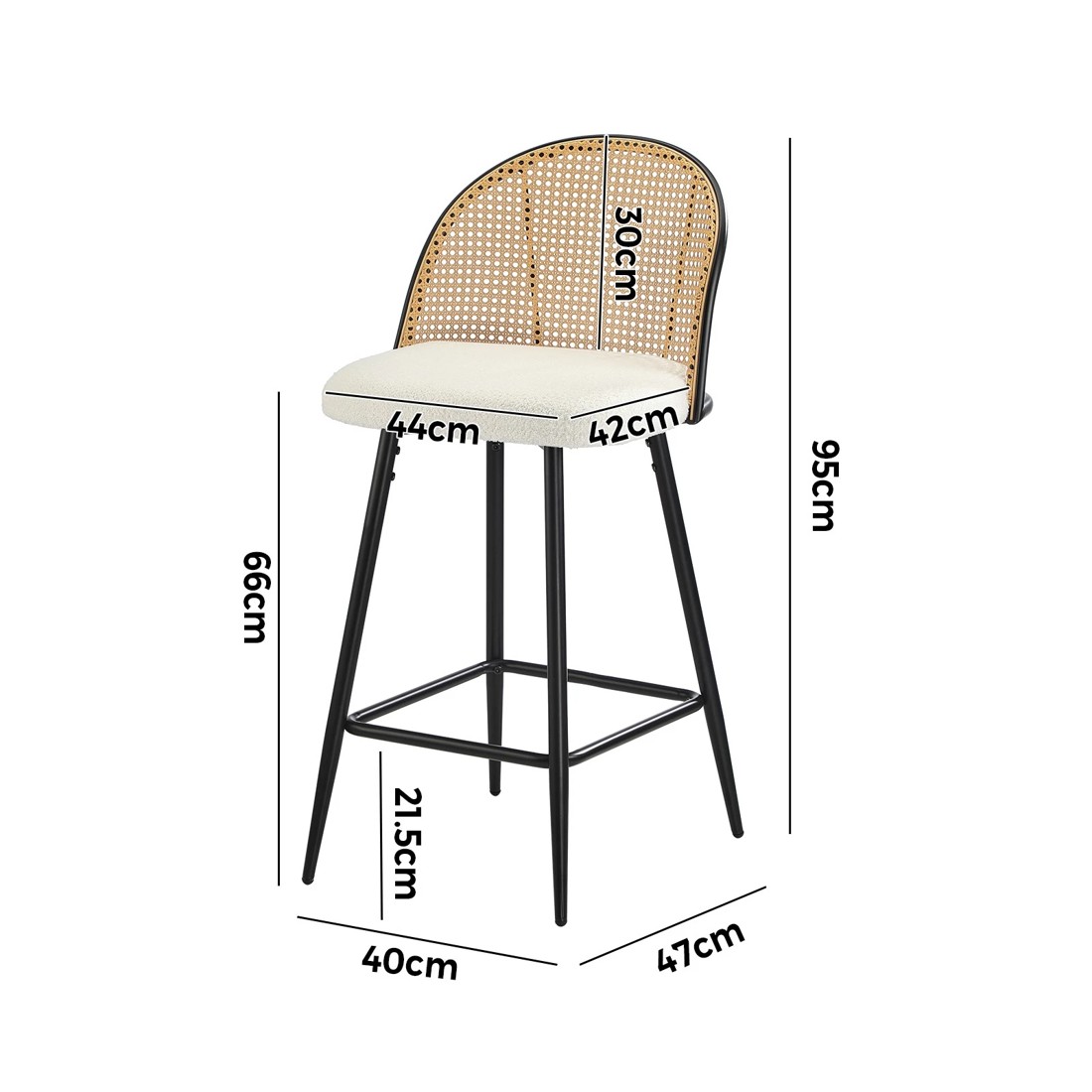 9 Oikiture Bar Stools Kitchen Counter Stool Rattan Dining Chair Boucle Fabric X2
 - White, 9 of 9