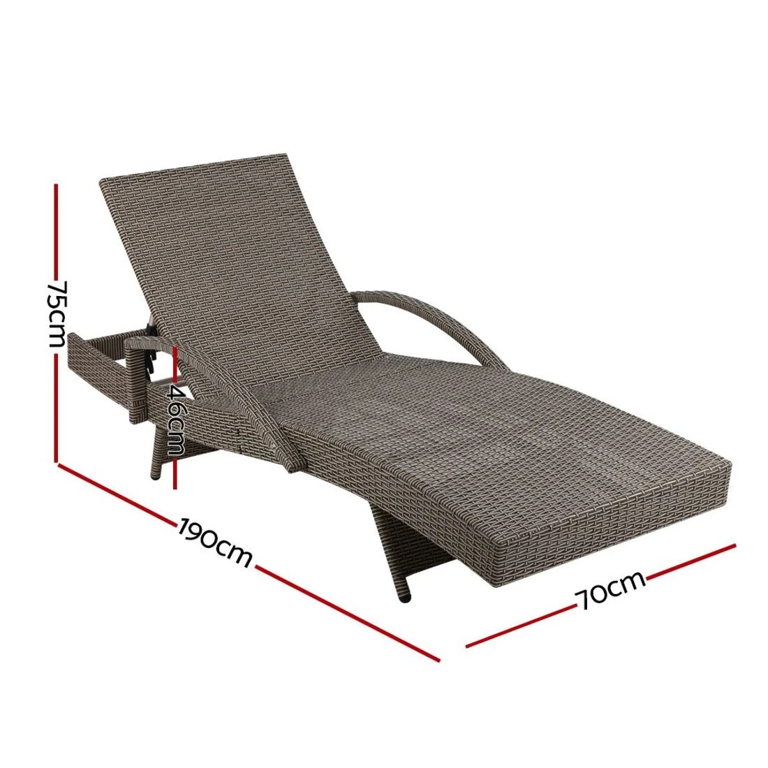 2 Gardeon 2PC Sun Lounge Wicker Lounger Outdoor Furniture Beach Chair Adjustable Cushion - Grey, 2 of 6