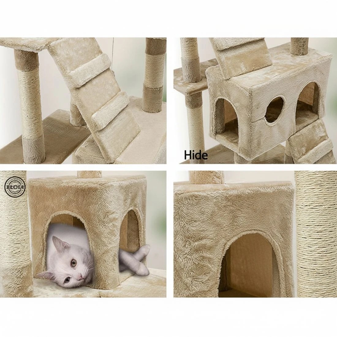 7 i.Pet Cat Tree 180cm Tower Scratching Post Scratcher Wood Condo House Toys - Beige, 7 of 7
