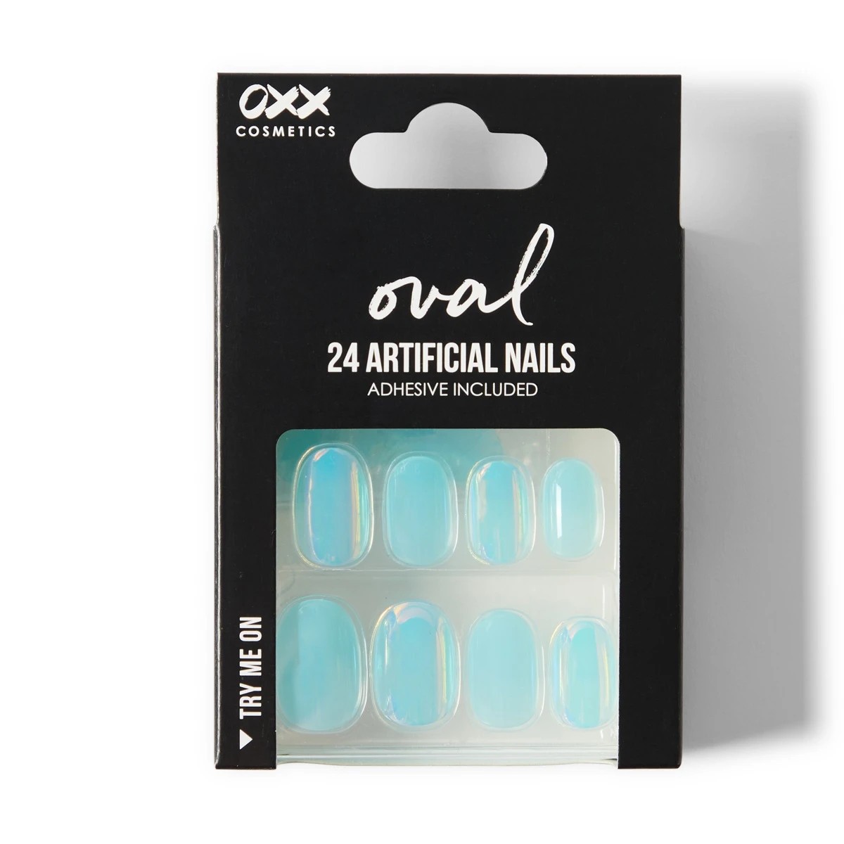 1 OXX Cosmetics 24 Pack Artificial Nails with Adhesive - Oval Shape, Blue, 1 of 6