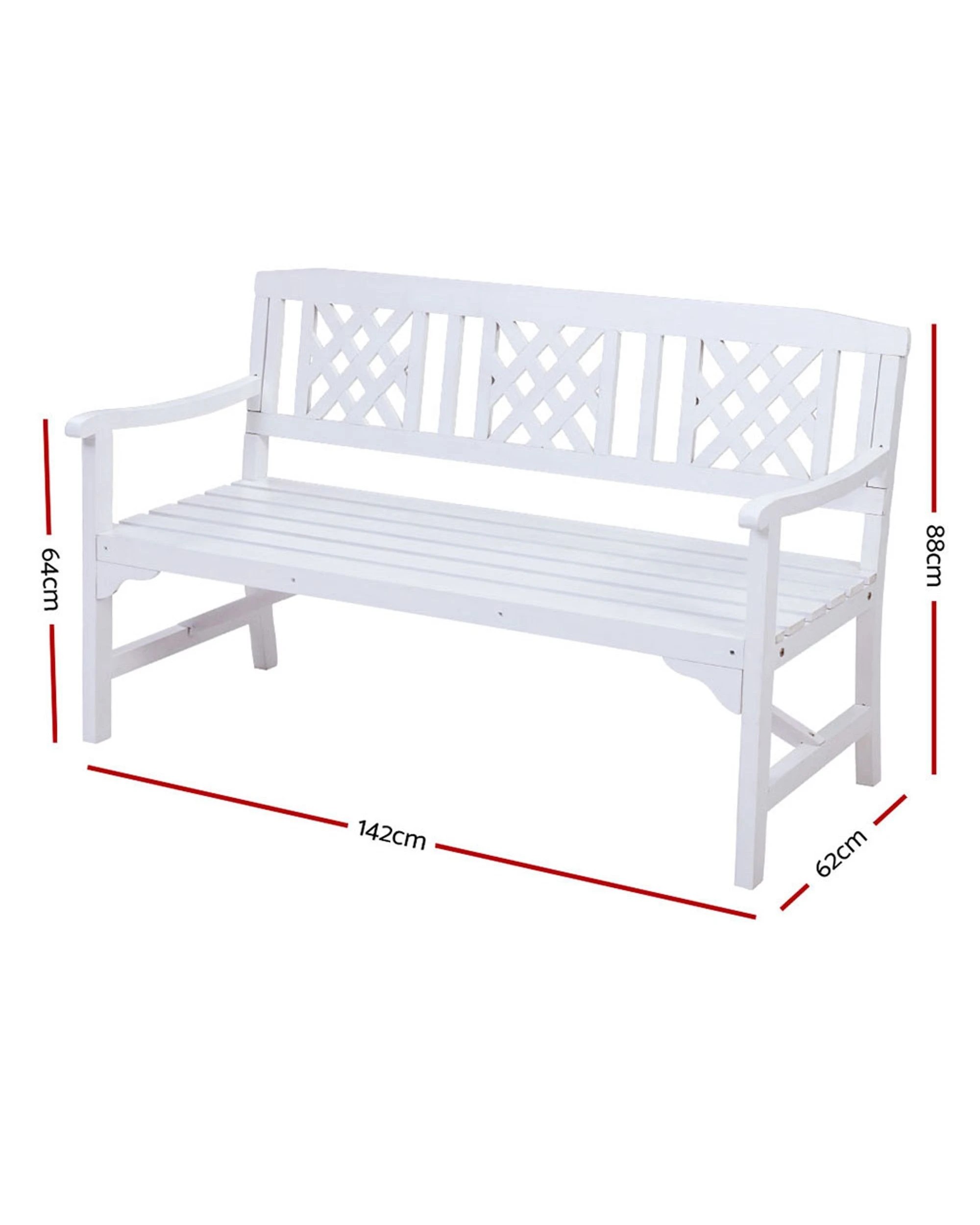3 Gardeon Outdoor Garden Bench Wooden Chair 3 Seat Patio Furniture Lounge - White, 3 of 8