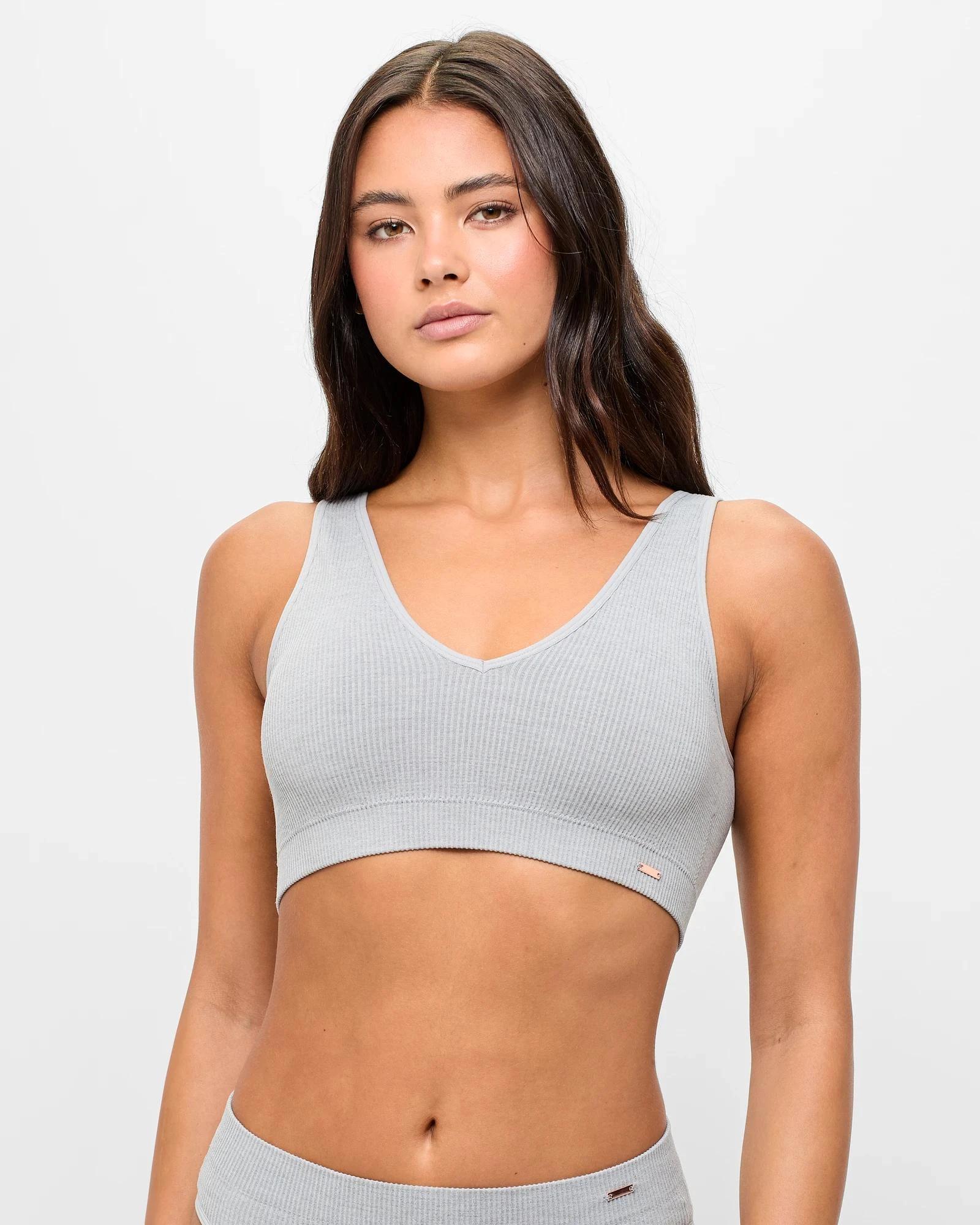 1 Lily Loves Ribbed Seamfree Plunge Crop Top GREY MARLE, 1 of 4