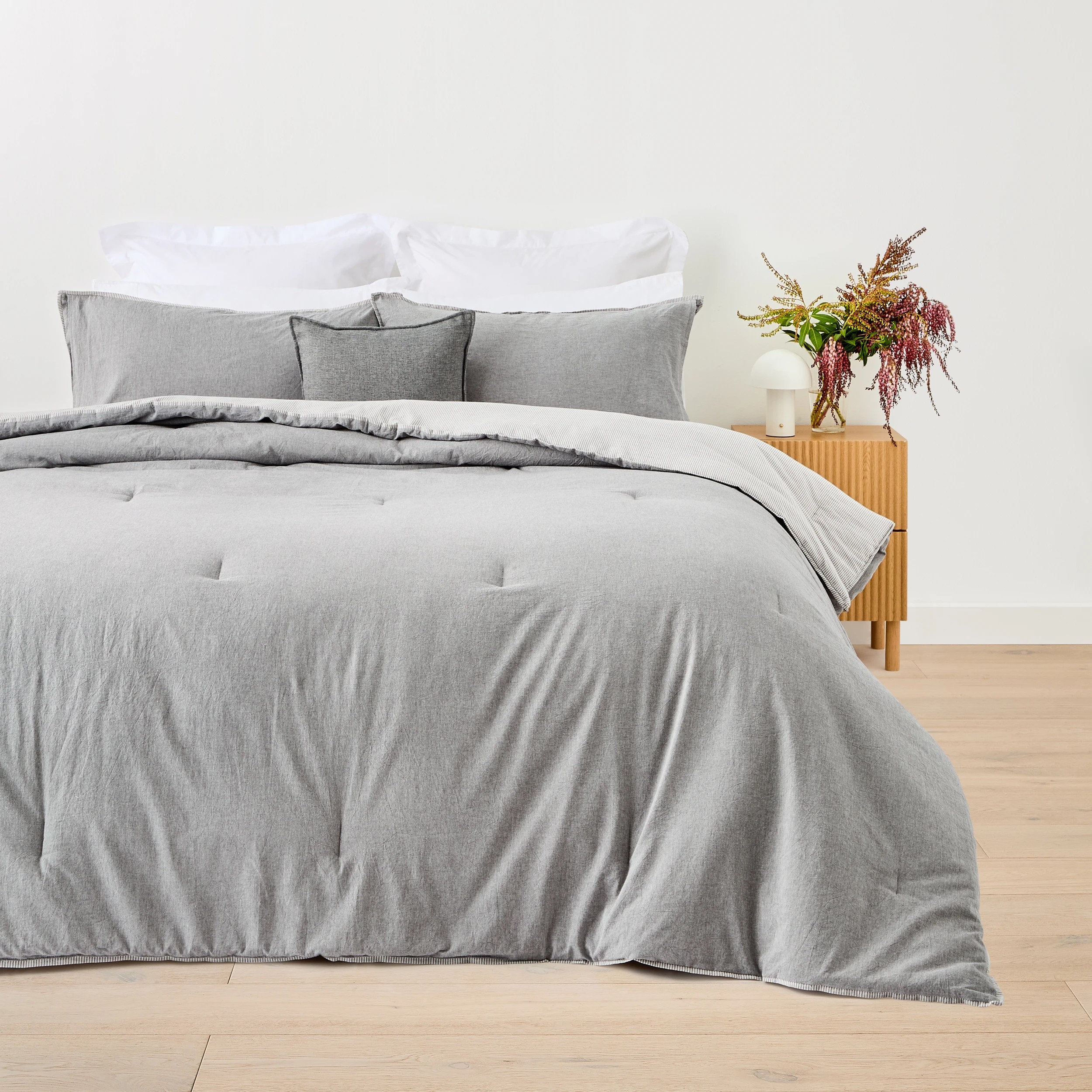 2 Striped Reversible Comforter Set - Queen Bed, Grey, 2 of 7