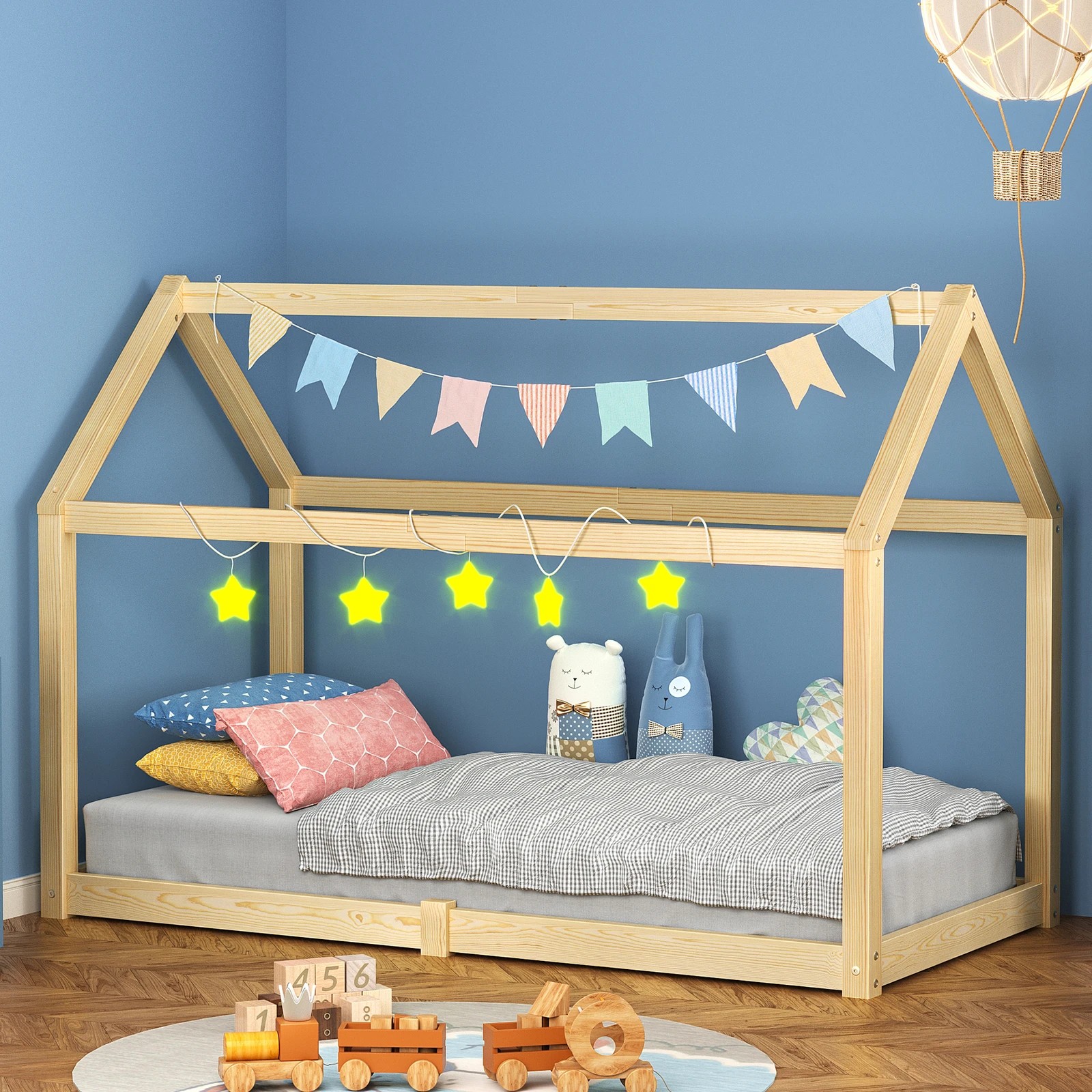 2 Alfordson Kids Bed Frame Wooden Timber Single House Frame Platform Rocco - Natural, 2 of 10